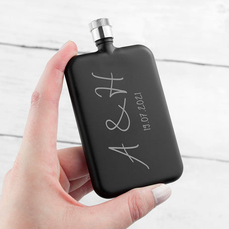 Personalised Handwritten Slimline Black Flask: 1 - Hip Flasks By Gift Moments