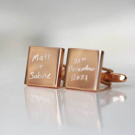 Personalised Handwriting Cufflinks: 2 - Rose Gold - Cufflinks & Tie Slides By Gift Moments