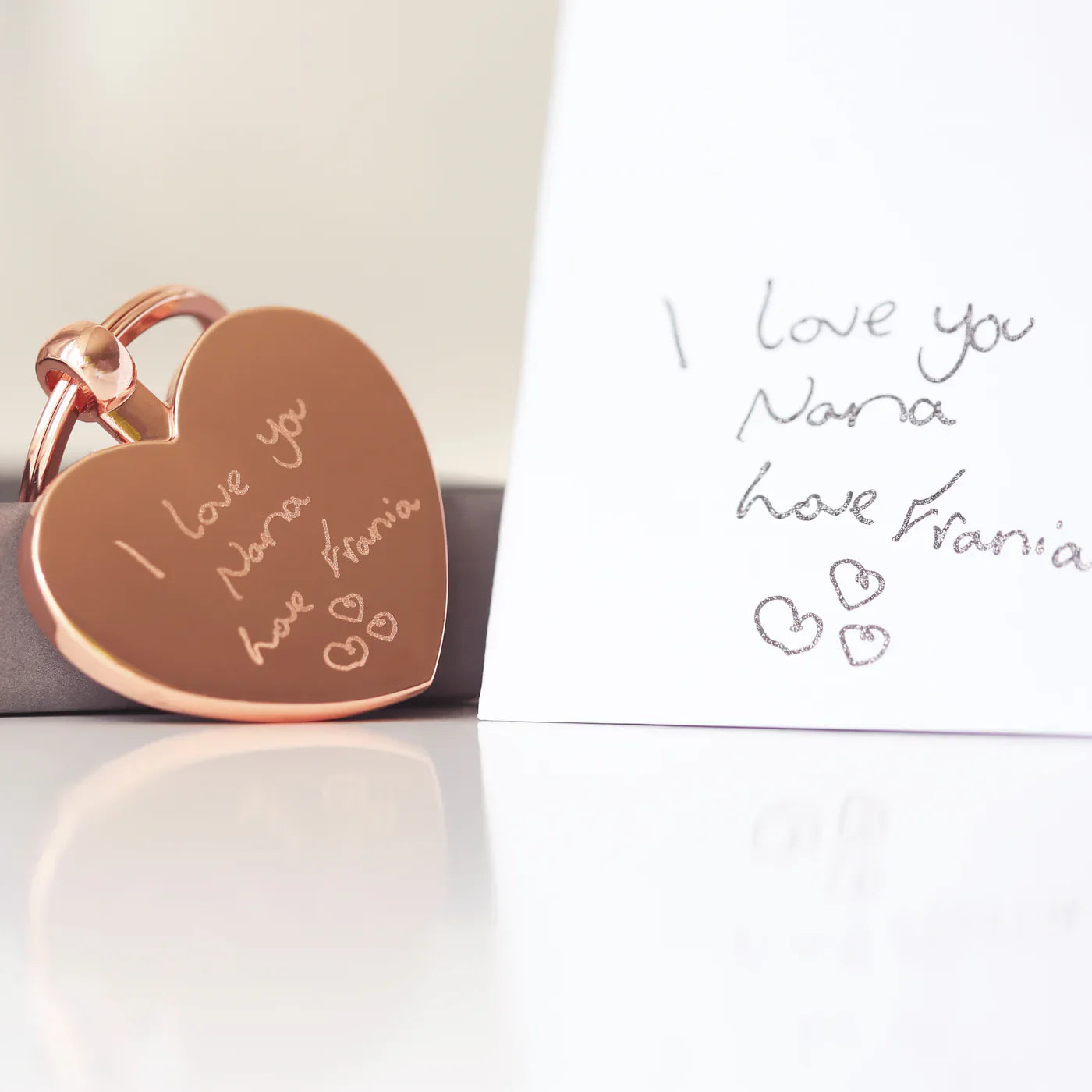 Personalised Handwriting Heart Keyrings: 2 - Keyrings By Gift Moments