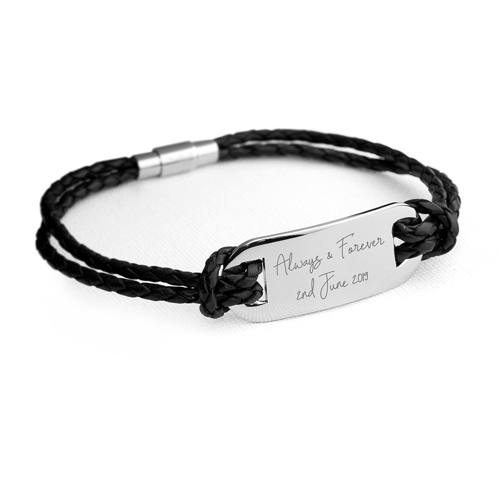 Personalised Handwriting Mens Black Leather Bracelet: 7 - Bracelets By Gift Moments
