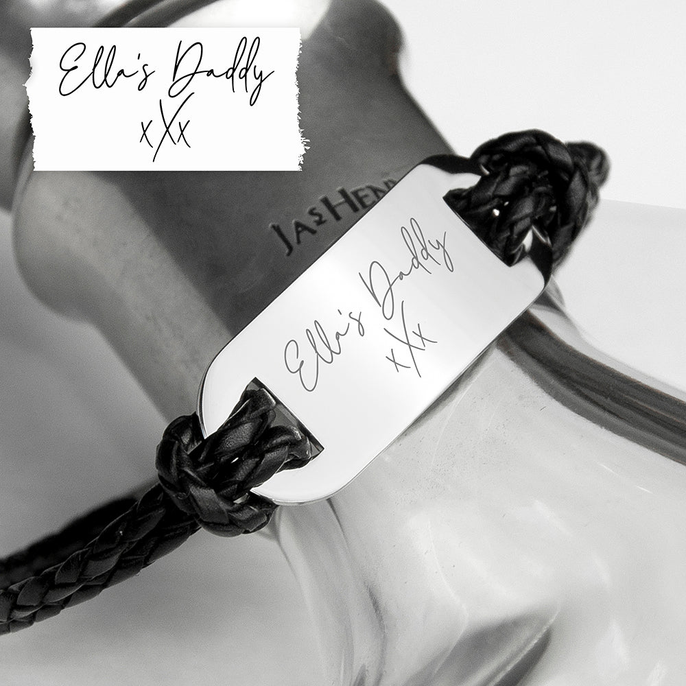Personalised Handwriting Mens Black Leather Bracelet: 3 Bracelets By Gift Moments