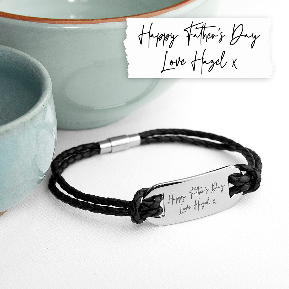 Personalised Handwriting Mens Black Leather Bracelet: 2 Bracelets By Gift Moments