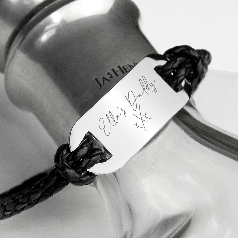 Personalised Handwriting Mens Black Leather Bracelet: 1 Bracelets By Gift Moments