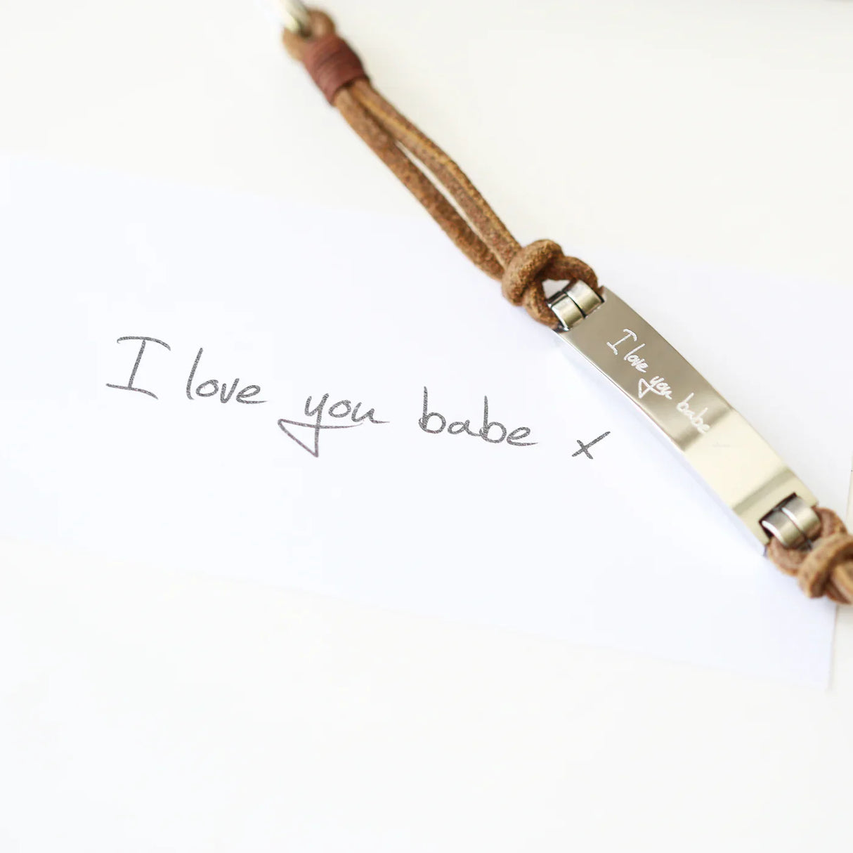 Personalised Handwriting Men’s Leather Tan Bracelet: 5 - Bracelets By Gift Moments