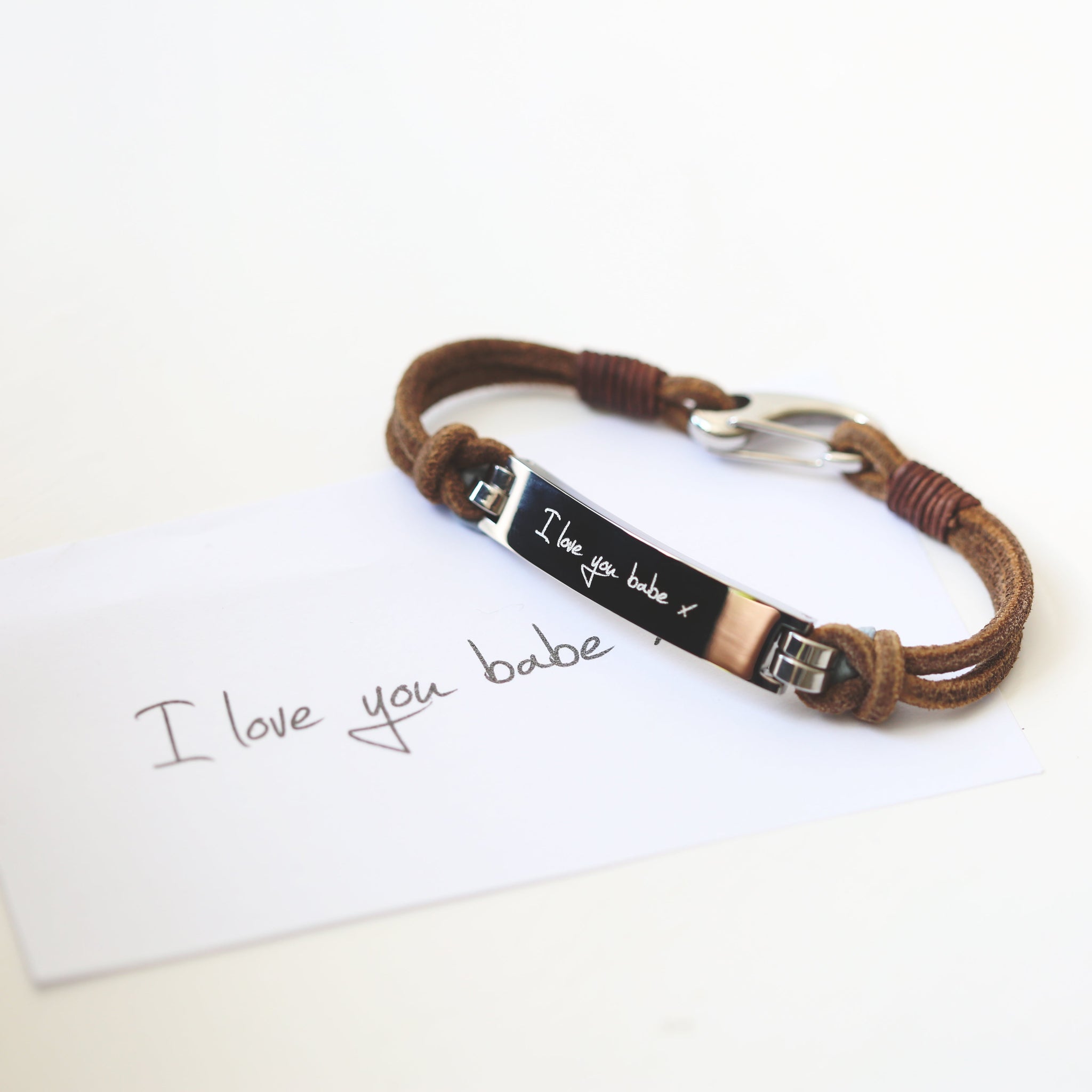 Personalised Handwriting Men’s Leather Tan Bracelet: 2 - Bracelets By Gift Moments