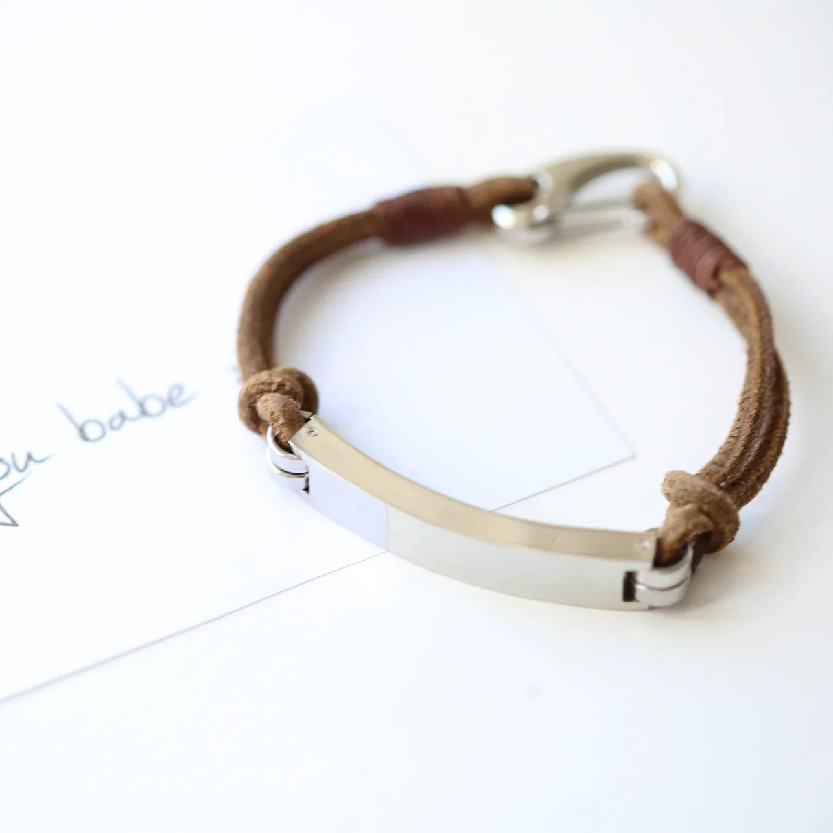 Personalised Handwriting Men’s Leather Tan Bracelet: 3 - Bracelets By Gift Moments