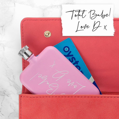 Personalised Pink Slimline Handwriting Flask: 5 - Hip Flasks By Gift Moments