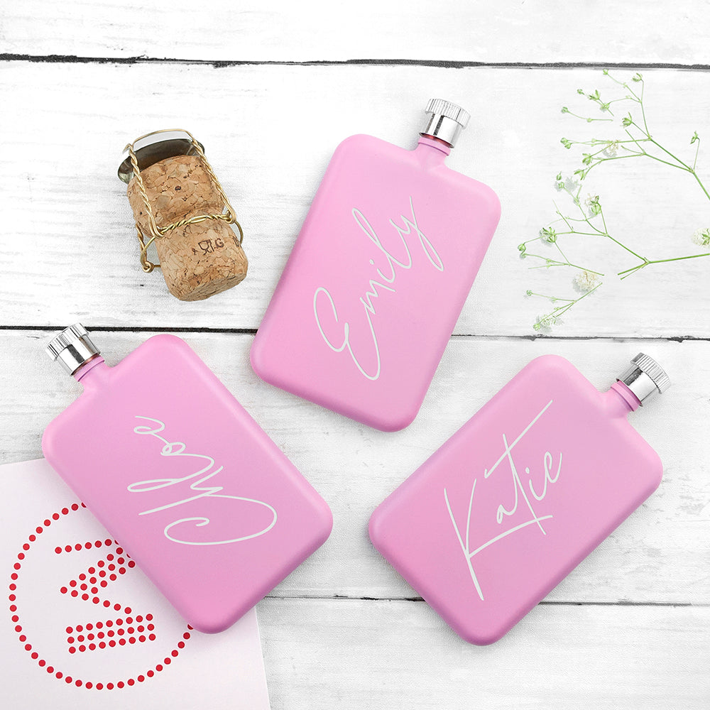 Personalised Pink Slimline Handwriting Flask: 2 - Hip Flasks By Gift Moments