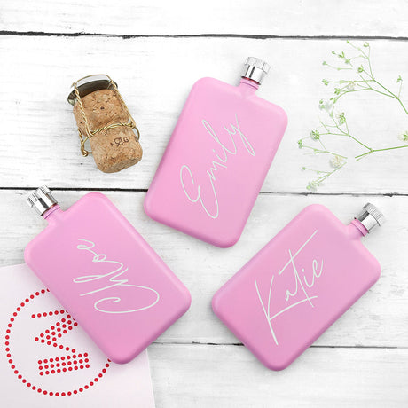 Personalised Pink Slimline Handwriting Flask: 2 - Hip Flasks By Gift Moments