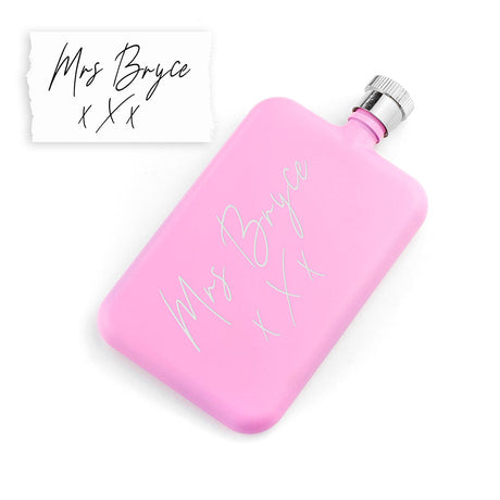 Personalised Pink Slimline Handwriting Flask: 6 - Hip Flasks By Gift Moments