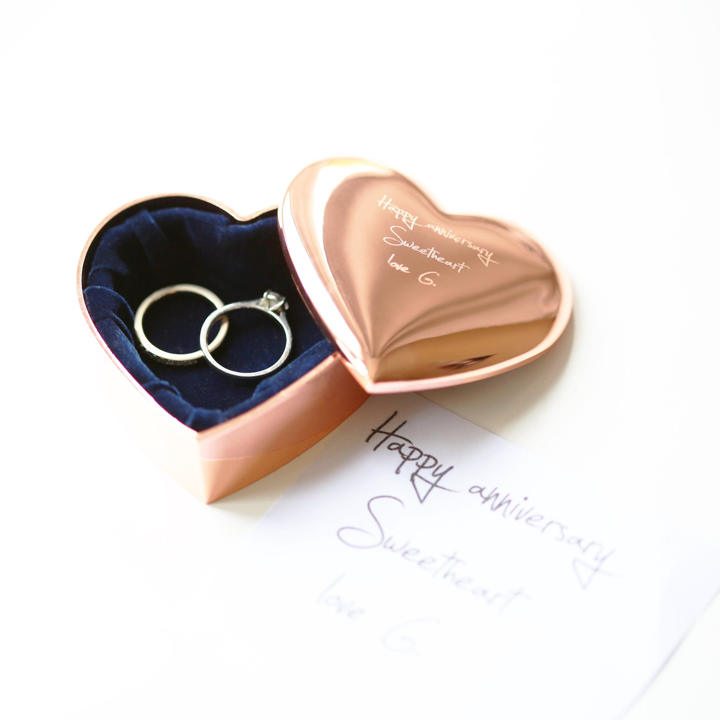 Personalised Handwriting Rose Gold Heart Trinket Box: 1 - Trinket Boxes By Gift Moments