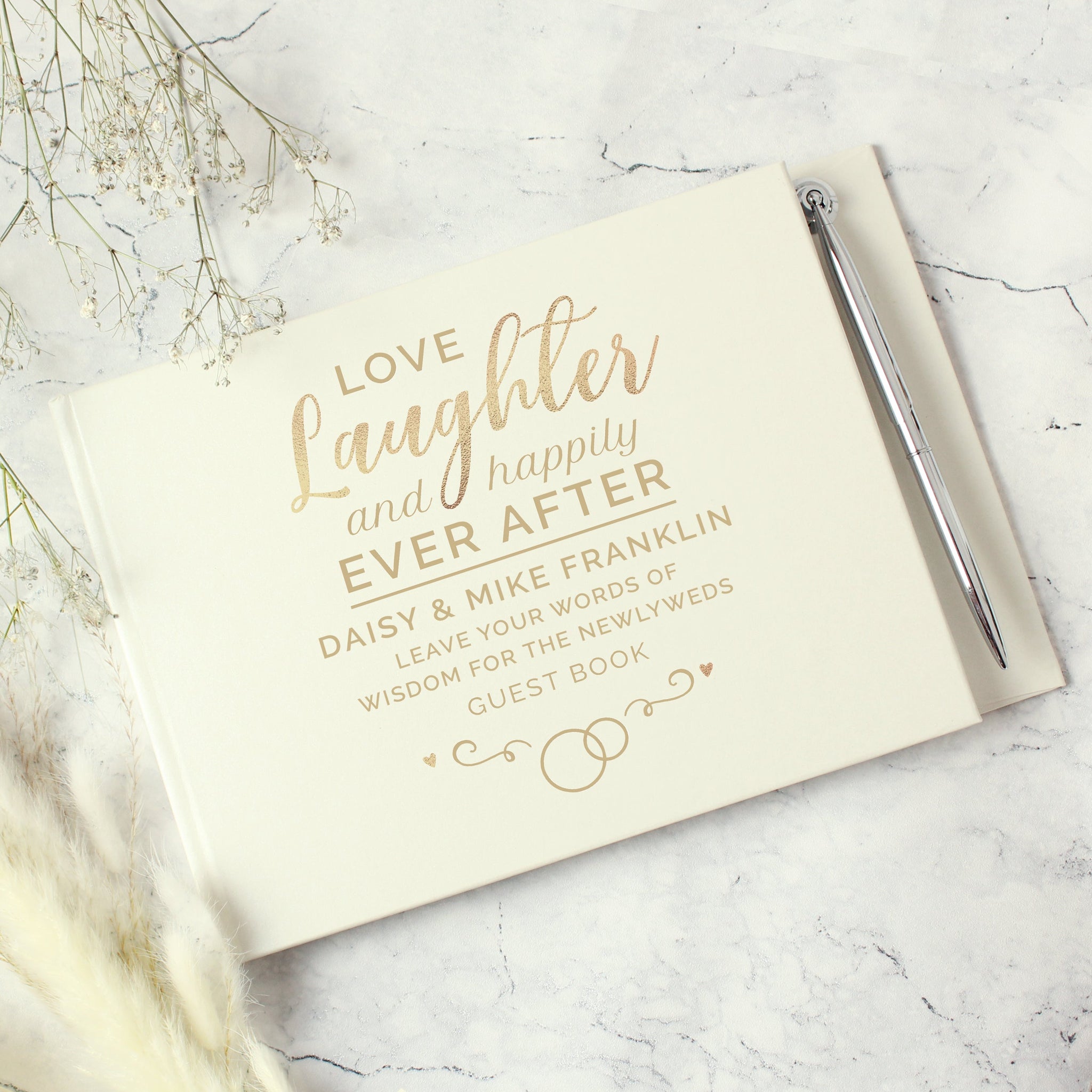 Personalised Happily Ever After Wedding Hardback Guest Book & Pen: 1 - Guest Books By Gift Moments