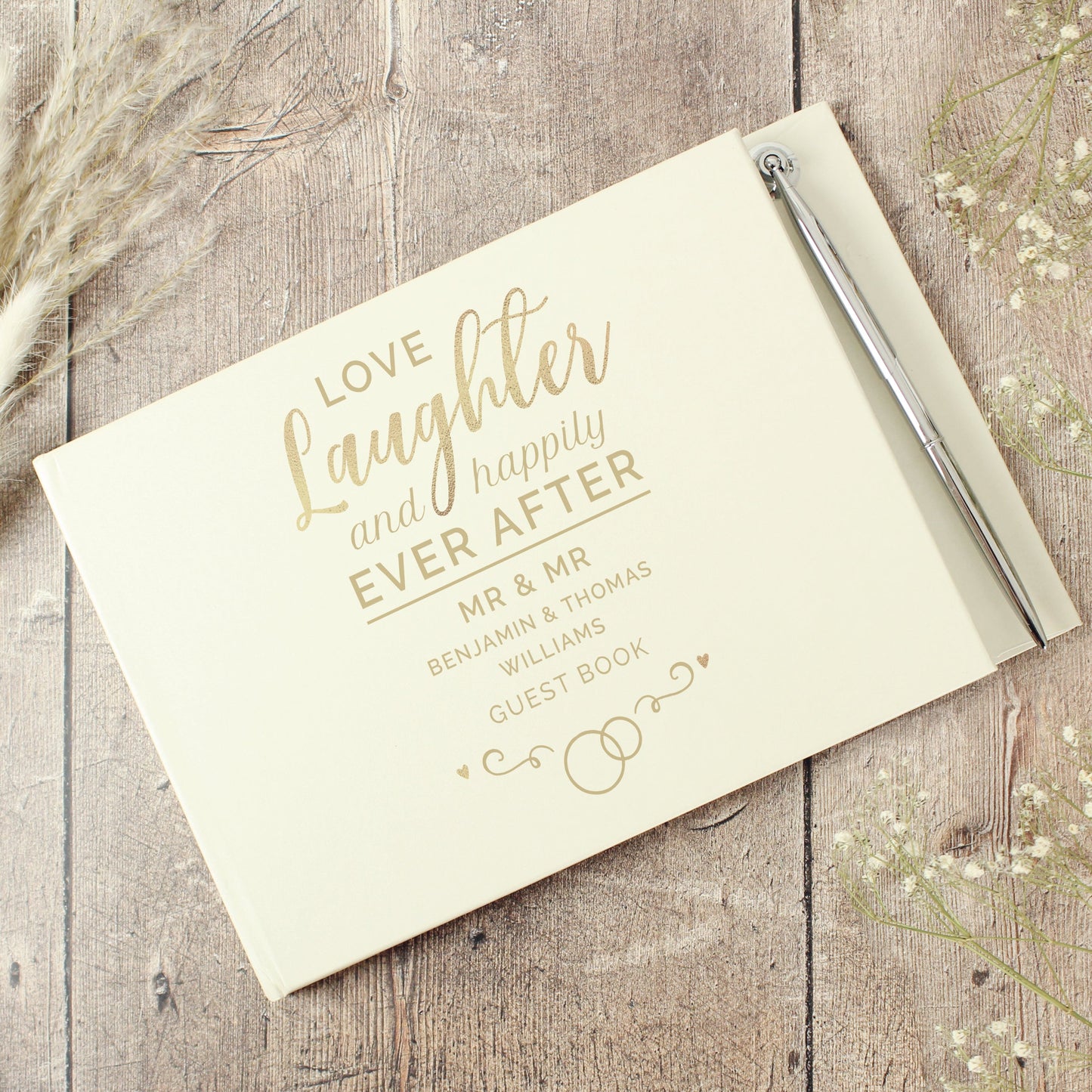Personalised Happily Ever After Wedding Hardback Guest Book & Pen: 2 - Guest Books By Gift Moments