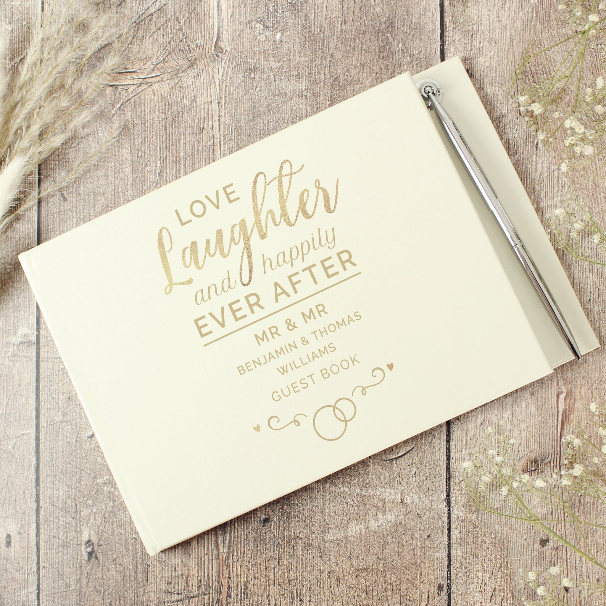 Personalised Happily Ever After Wedding Hardback Guest Book & Pen: 2 - Guest Books By Gift Moments