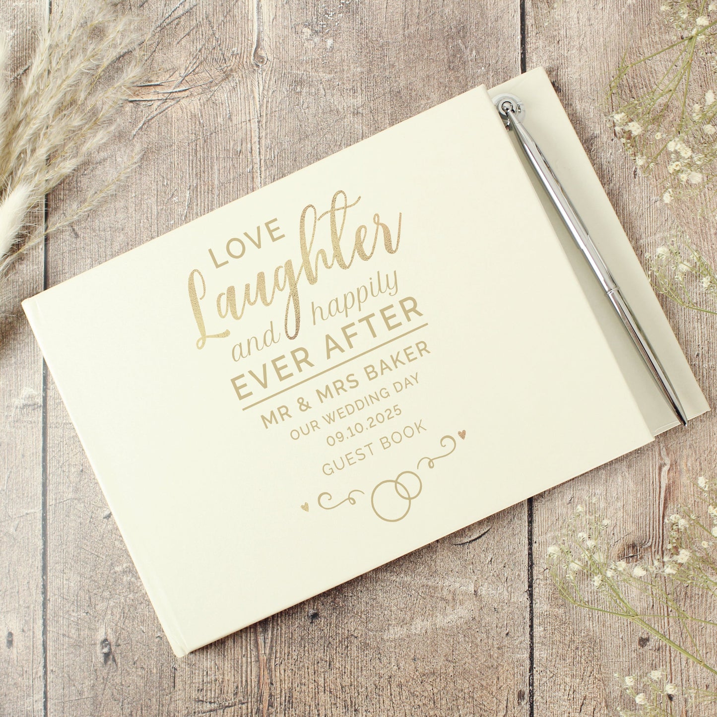 Personalised Happily Ever After Wedding Hardback Guest Book & Pen: 4 - Guest Books By Gift Moments