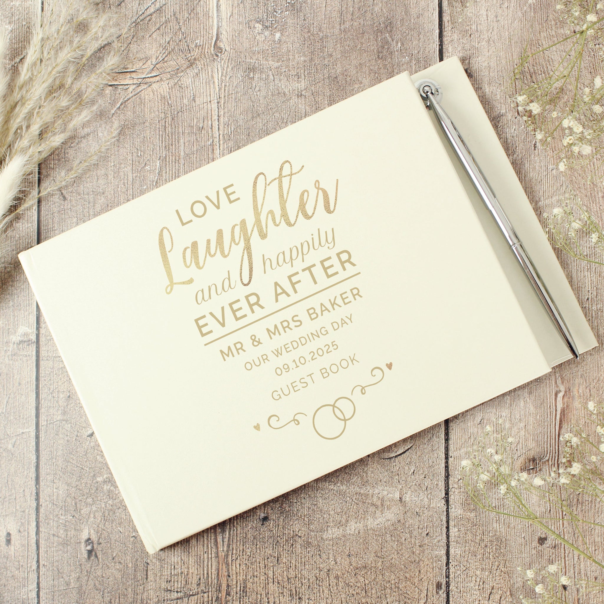 Personalised Happily Ever After Wedding Hardback Guest Book & Pen: 4 - Guest Books By Gift Moments