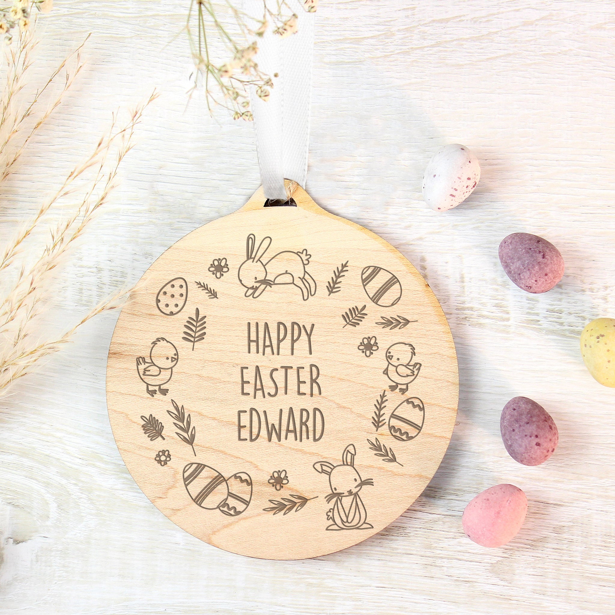 Personalised Happy Easter Wooden Decoration: 2 - Decorations By Gift Moments
