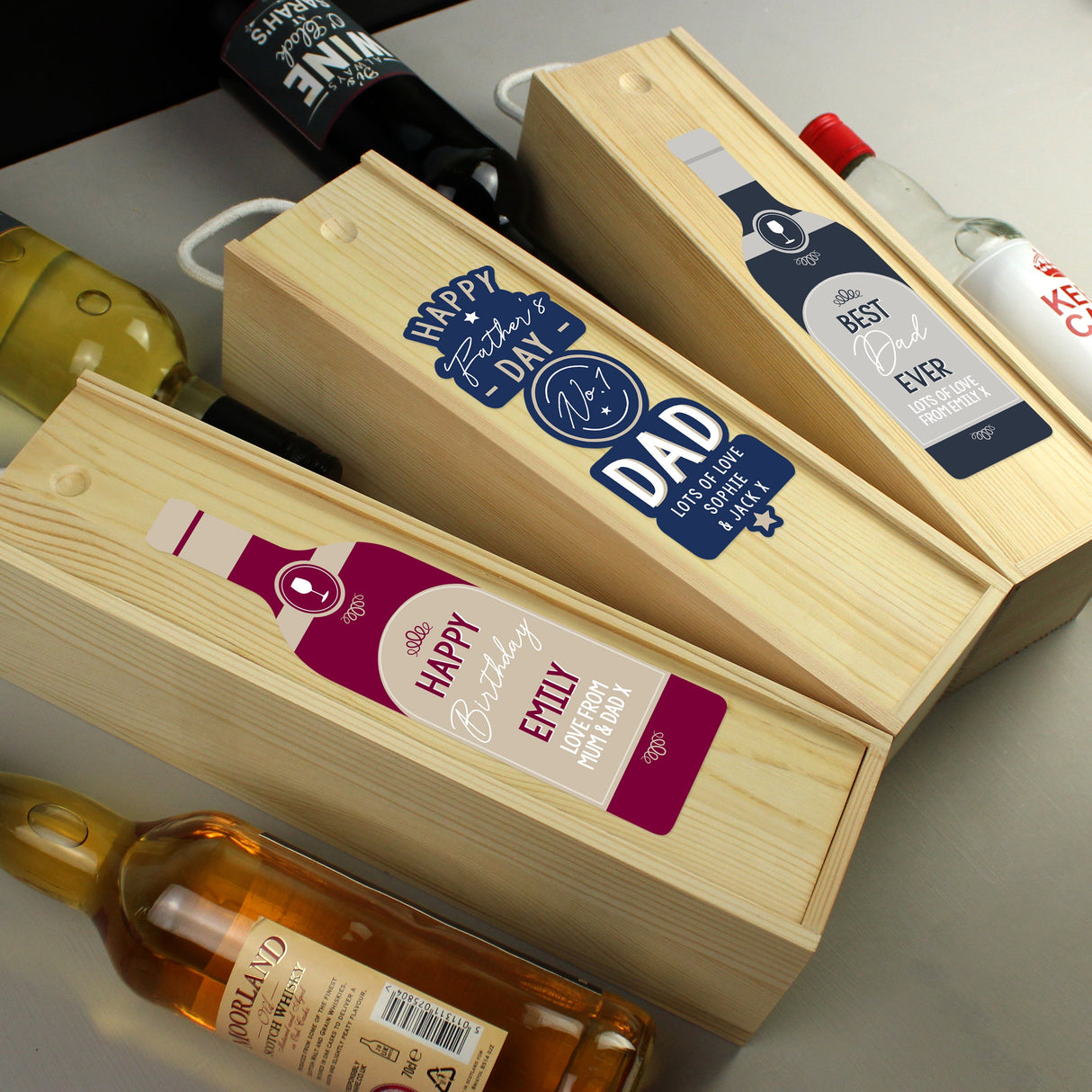 Personalised Happy Father’s Day No. 1 Dad Wooden Wine Bottle Box: 5 - Barware By Gift Moments