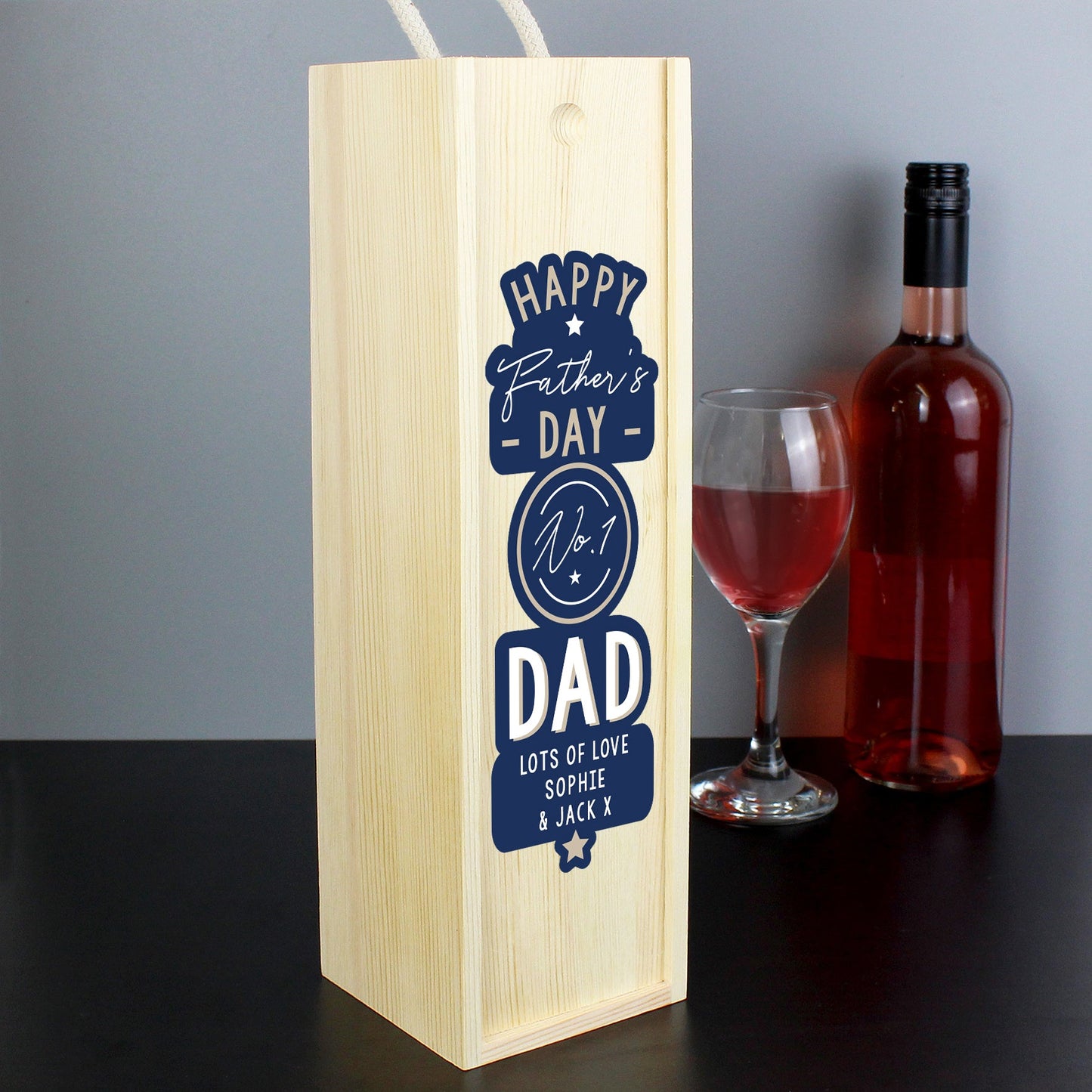 Personalised Happy Father’s Day No. 1 Dad Wooden Wine Bottle Box: 1 - Barware By Gift Moments