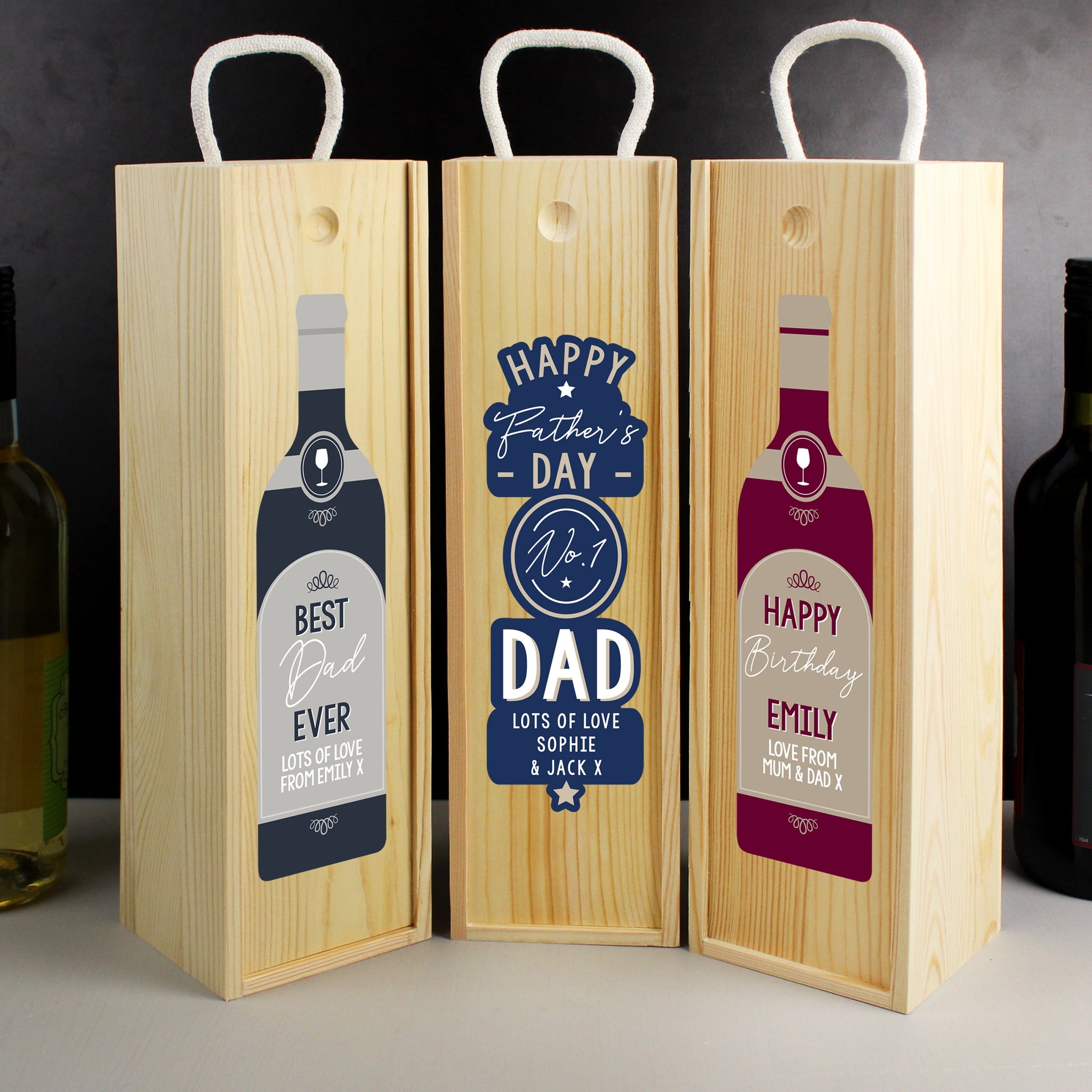 Personalised Happy Father’s Day No. 1 Dad Wooden Wine Bottle Box: 4 - Barware By Gift Moments