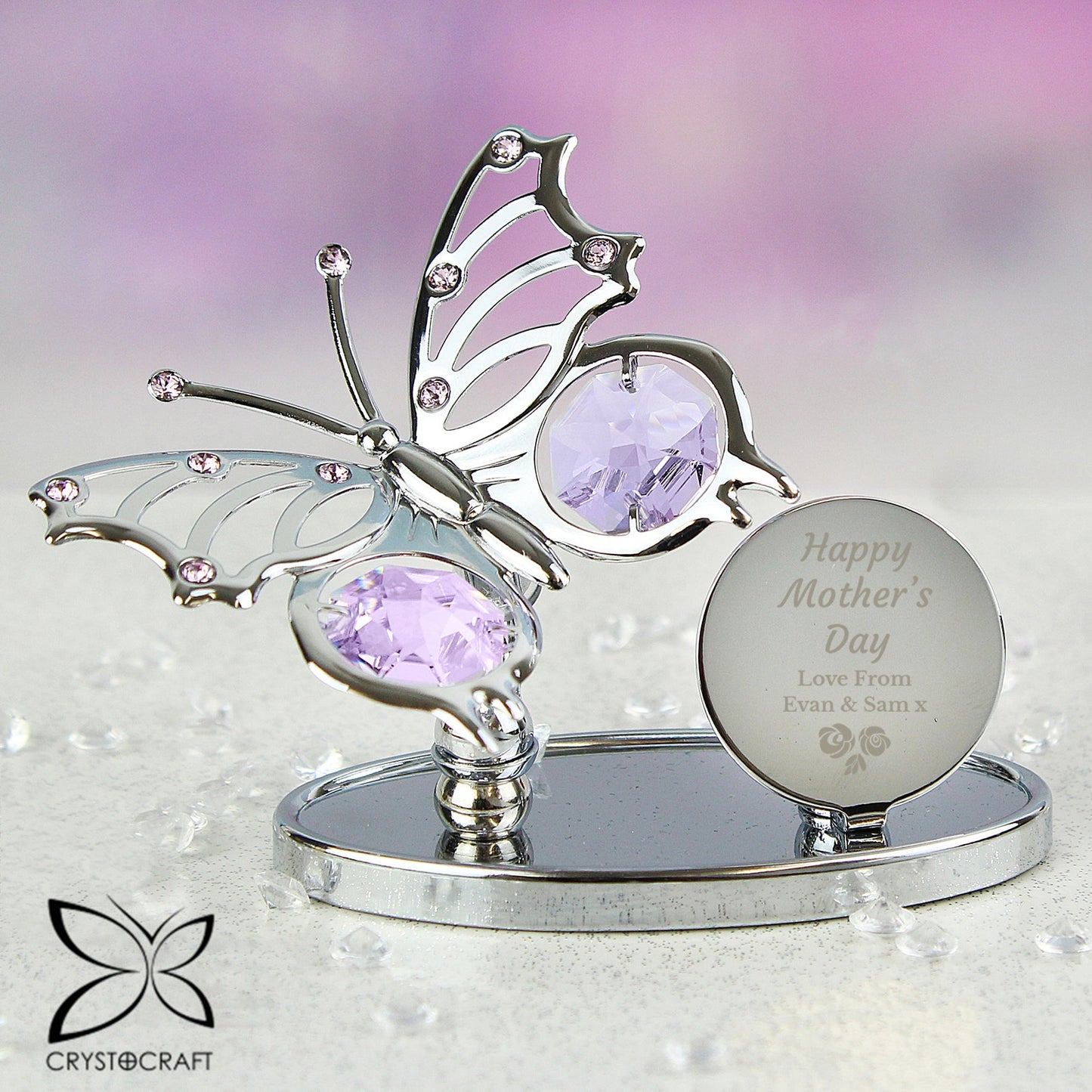 Personalised Happy Mothers Day Crystocraft Butterfly: 2 - Keepsakes By Crystocraft