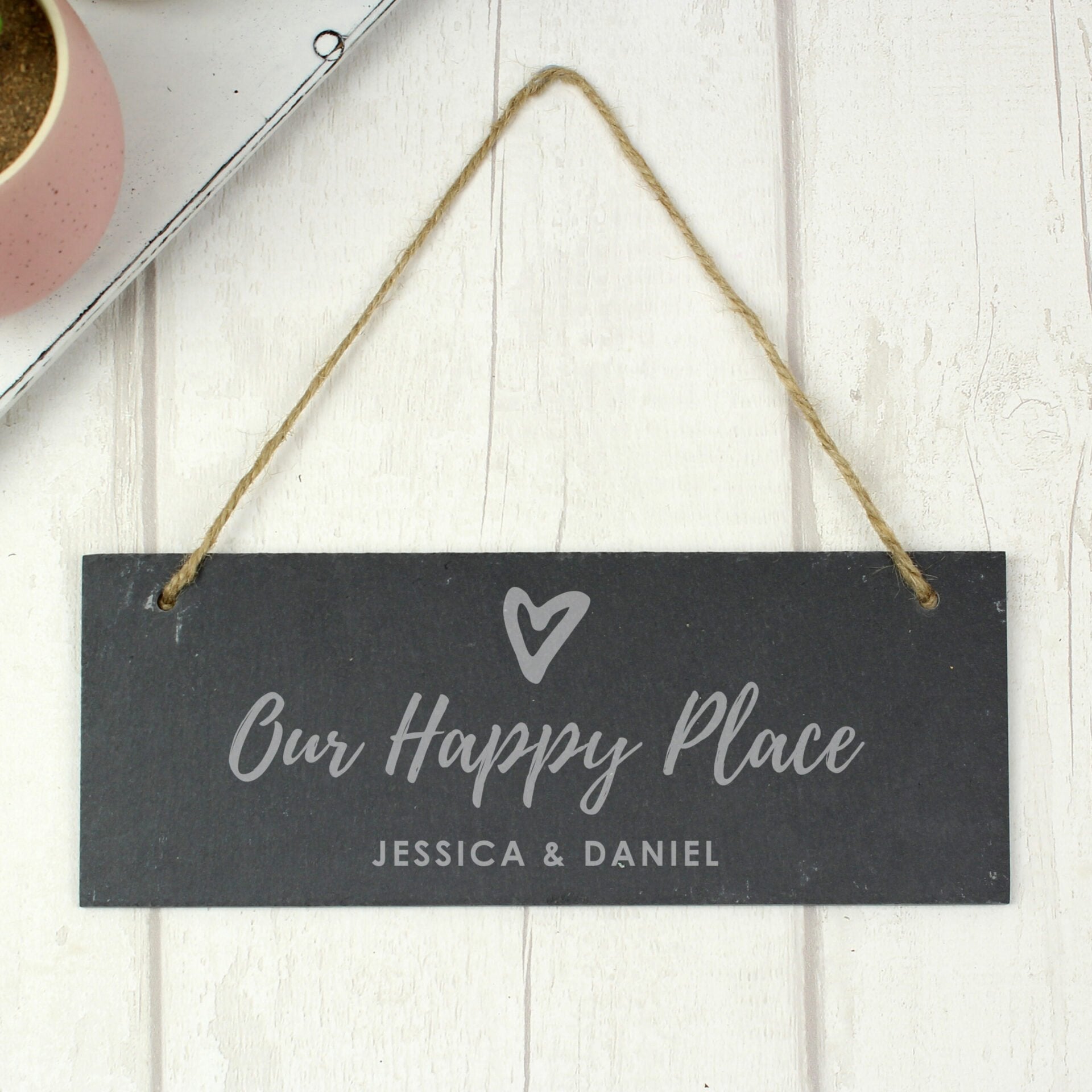 Personalised Our Happy Place Hanging Slate Plaque - Shop Signs & Plaques At Gift Moments - 2