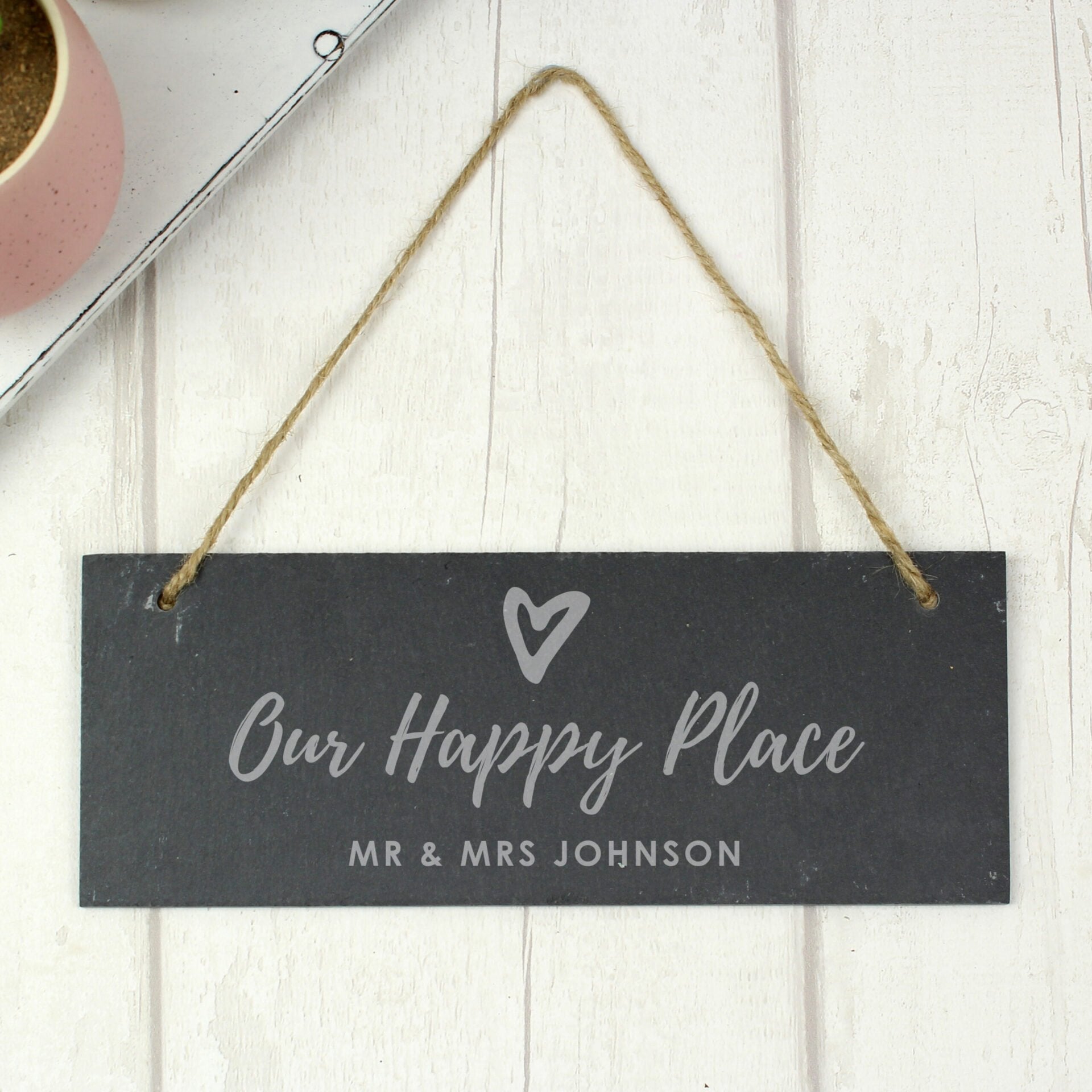 Personalised Our Happy Place Hanging Slate Plaque: 1 - Signs & Plaques By Gift Moments