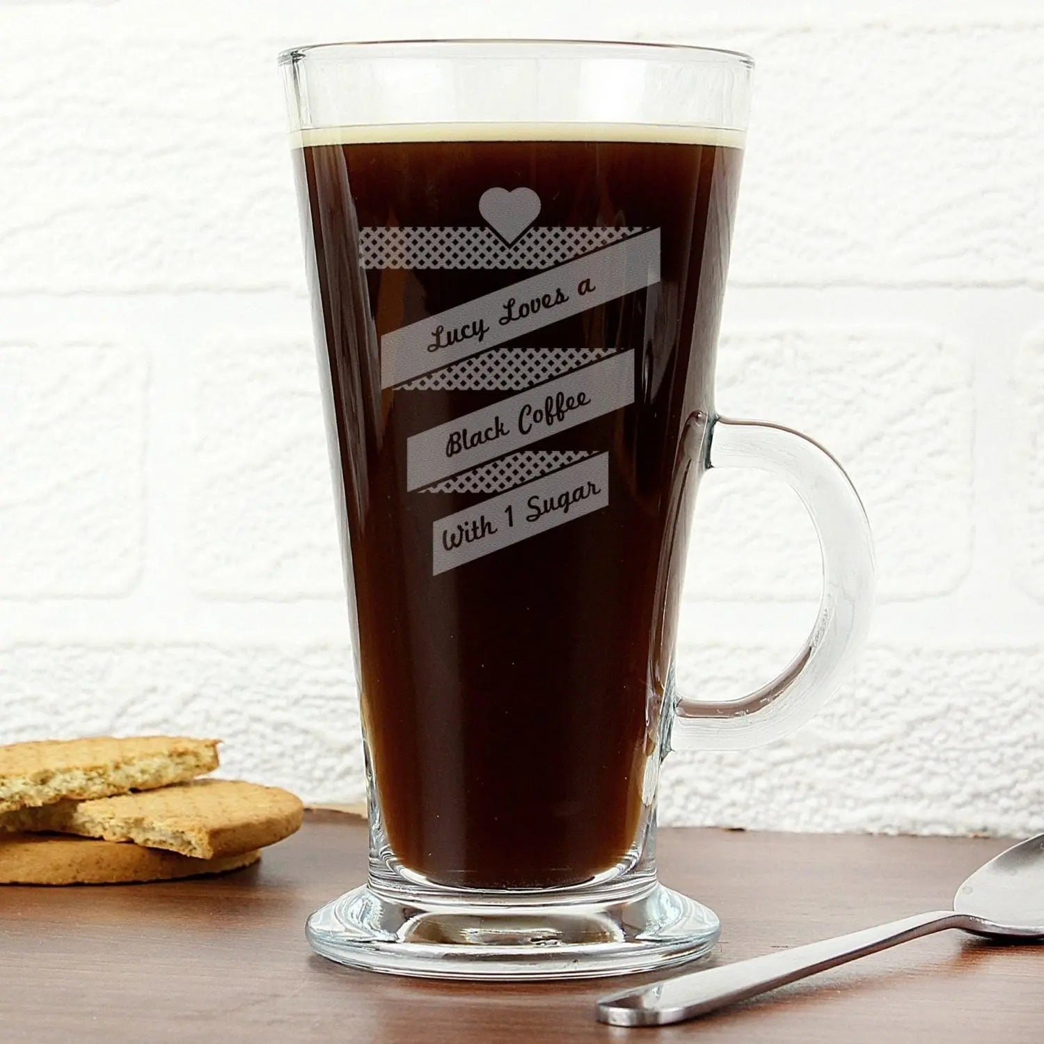 Personalised Heart Banner Latte Glass: 1 - Latte Mugs By Gift Moments