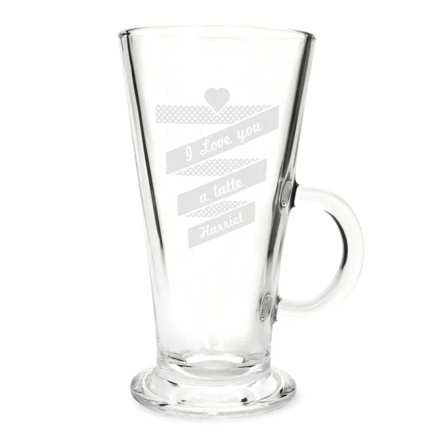 Personalised Heart Banner Latte Glass: 3 - Latte Mugs By Gift Moments