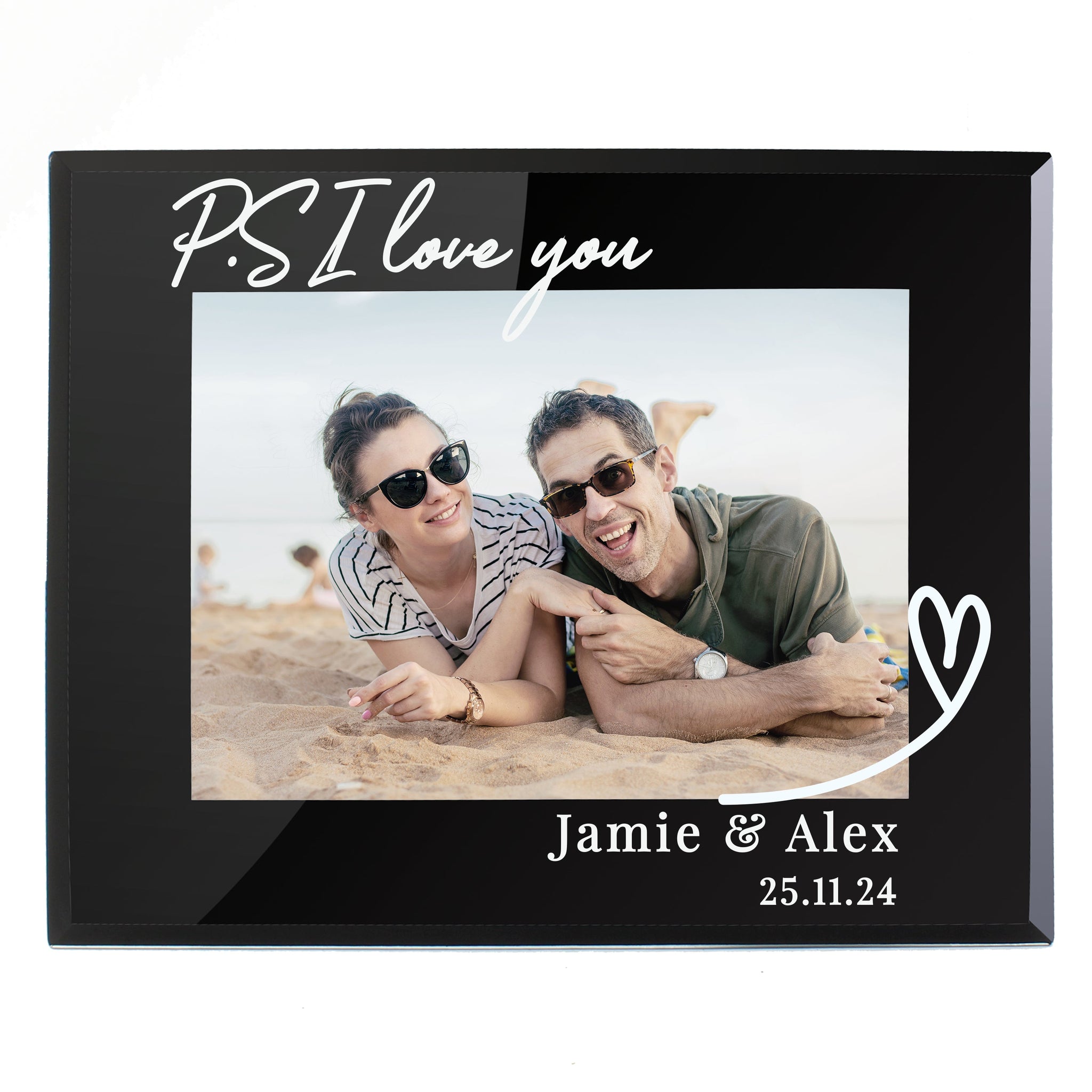 Personalised Heart Black Glass 5x7 Photo Frame: 5 - Photo Frames By Gift Moments