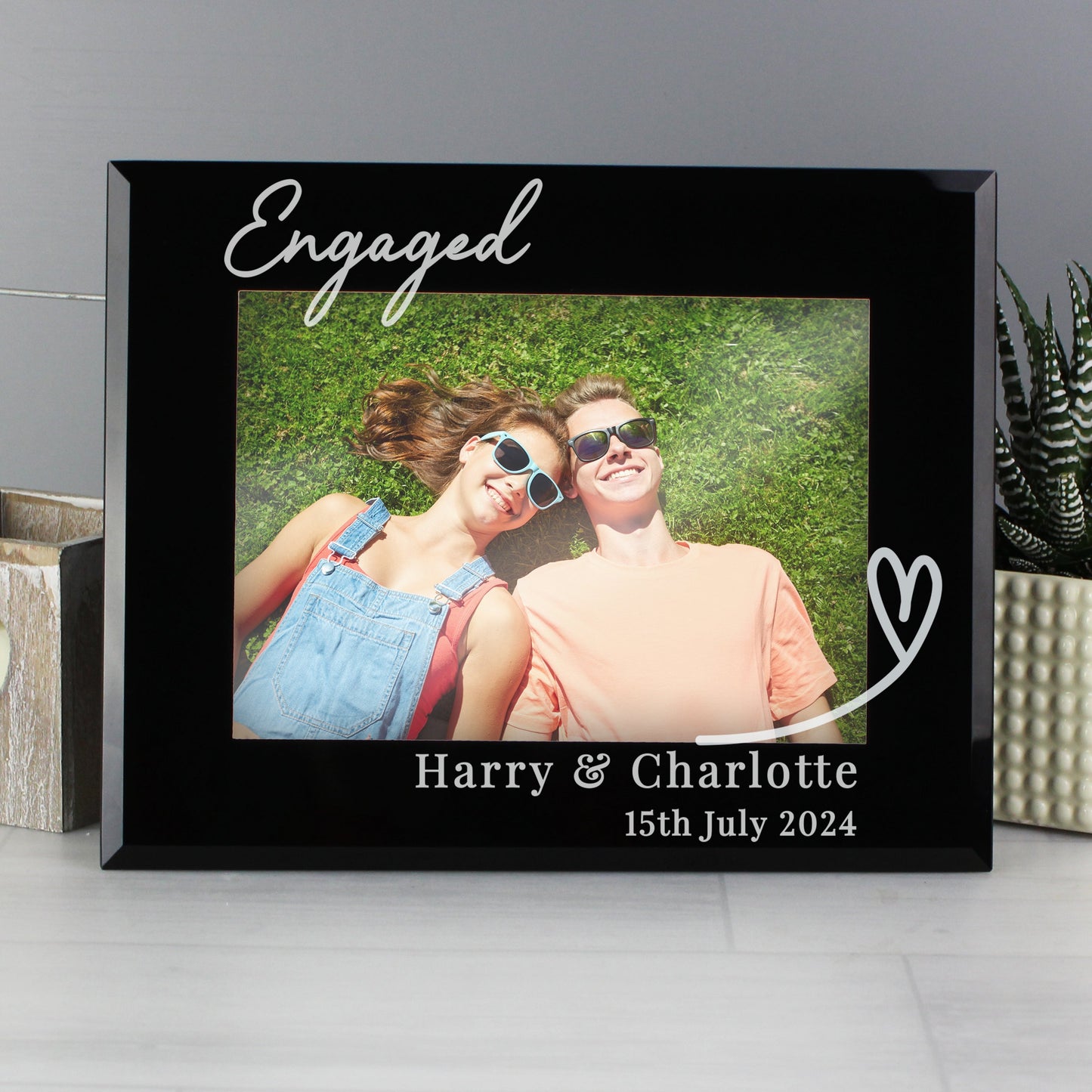 Personalised Heart Black Glass 5x7 Photo Frame: 1 - Photo Frames By Gift Moments