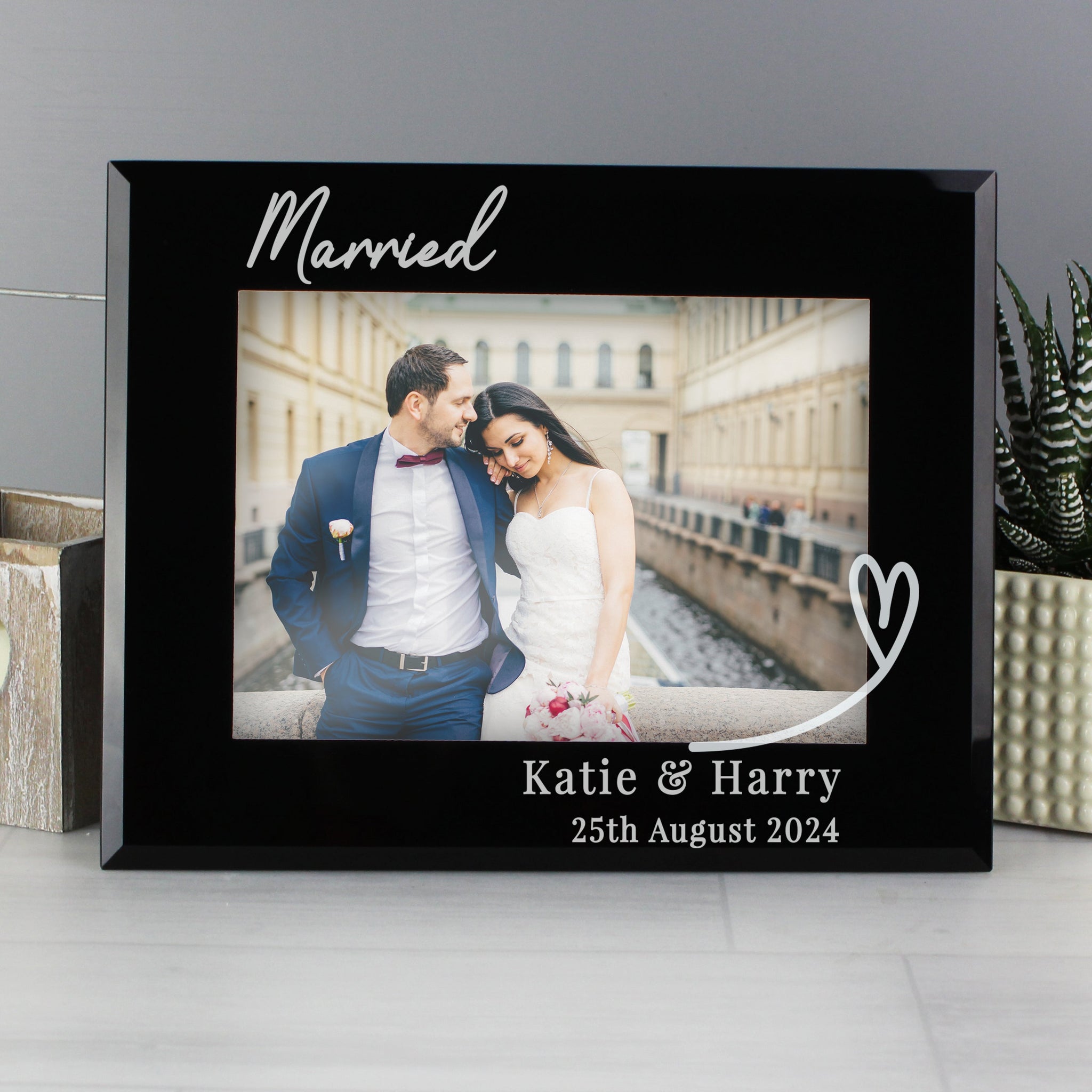 Personalised Heart Black Glass 5x7 Photo Frame: 2 - Photo Frames By Gift Moments