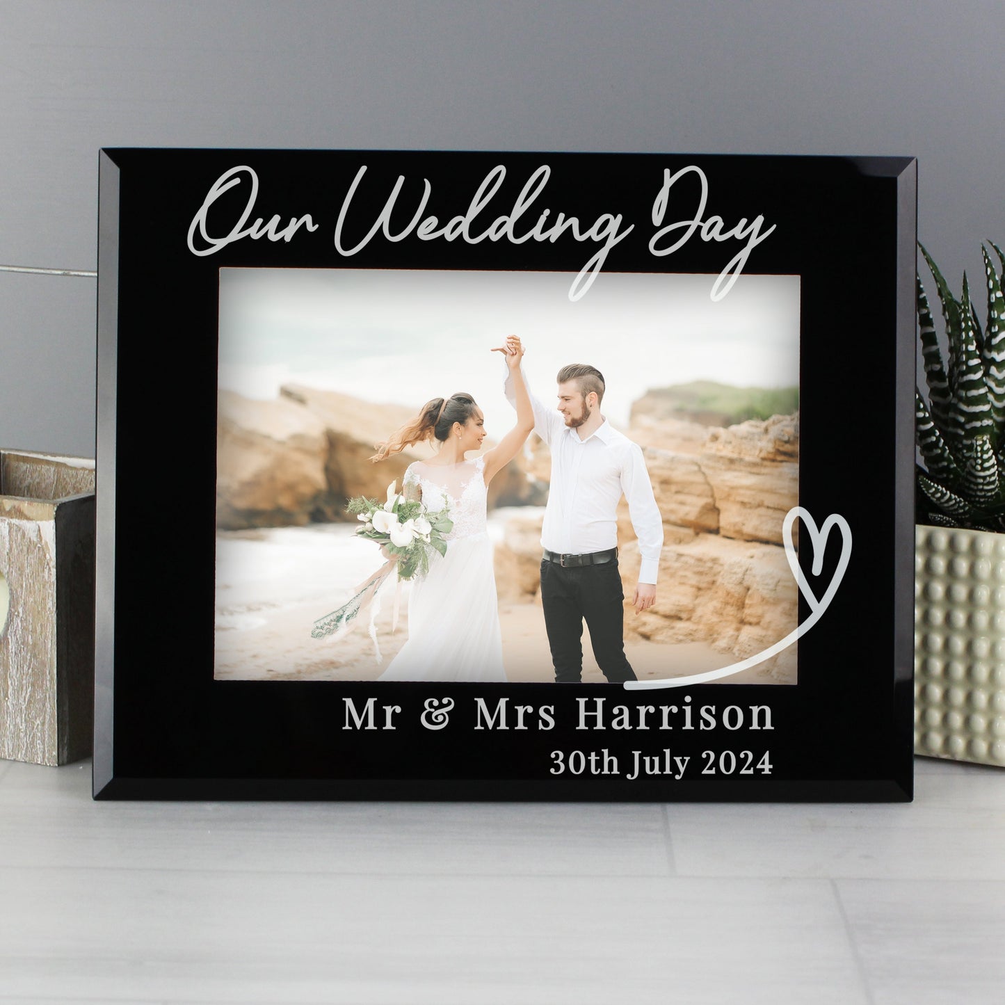 Personalised Heart Black Glass 5x7 Photo Frame: 3 - Photo Frames By Gift Moments