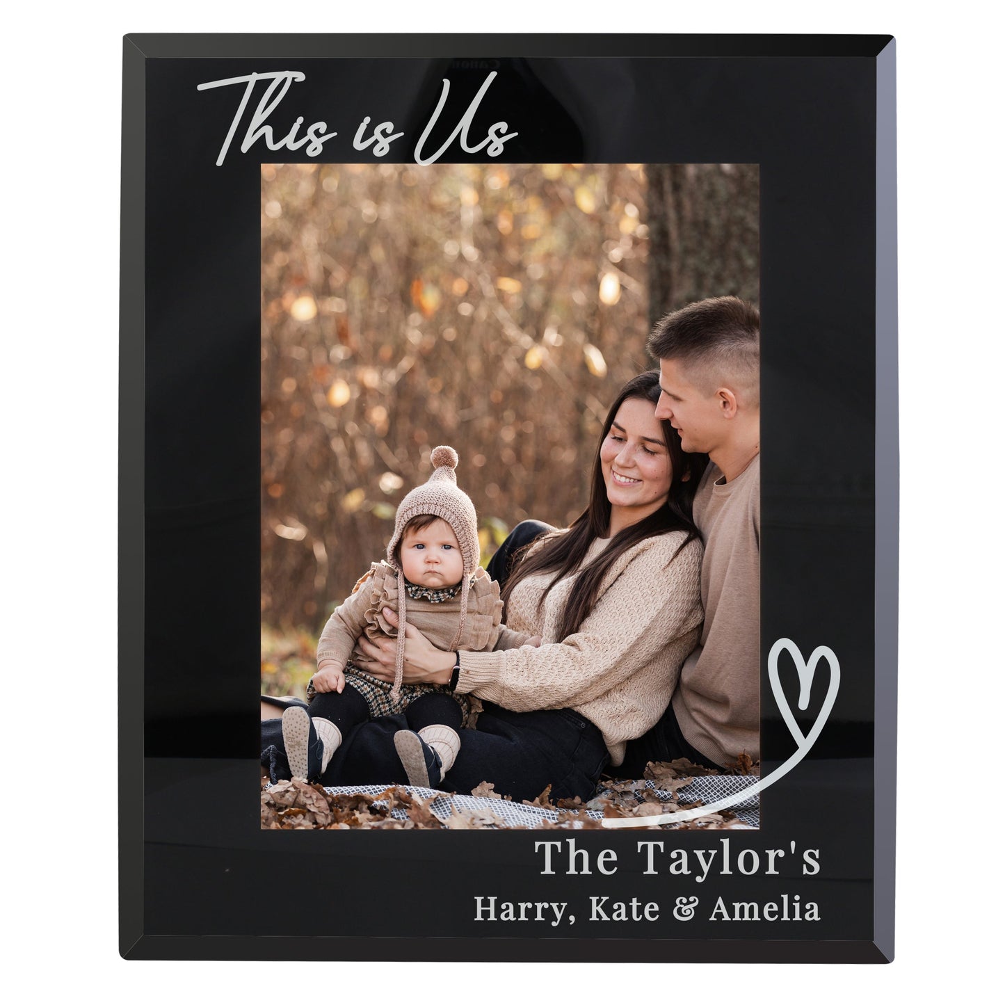Personalised Heart Black Glass 7x5 Photo Frame: 5 - Photo Frames By Gift Moments