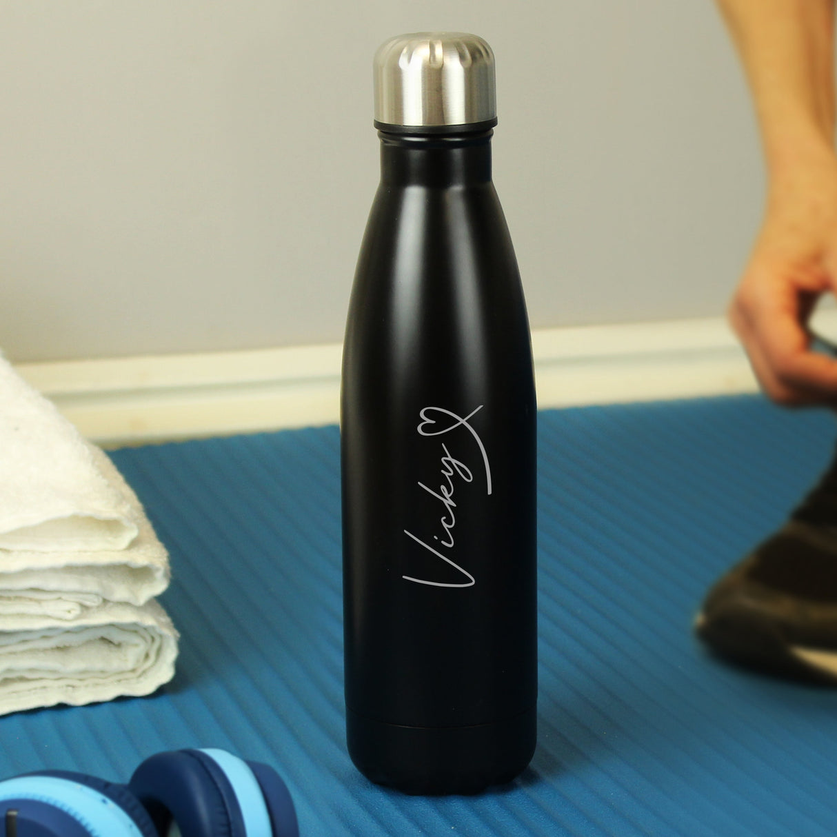 Personalised Heart Black Metal Insulated Drinks Bottle: 4 - Water Bottles By Gift Moments