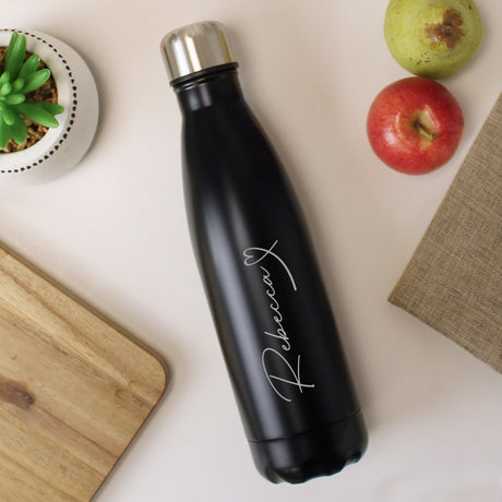 Personalised Heart Black Metal Insulated Drinks Bottle: 2 - Water Bottles By Gift Moments