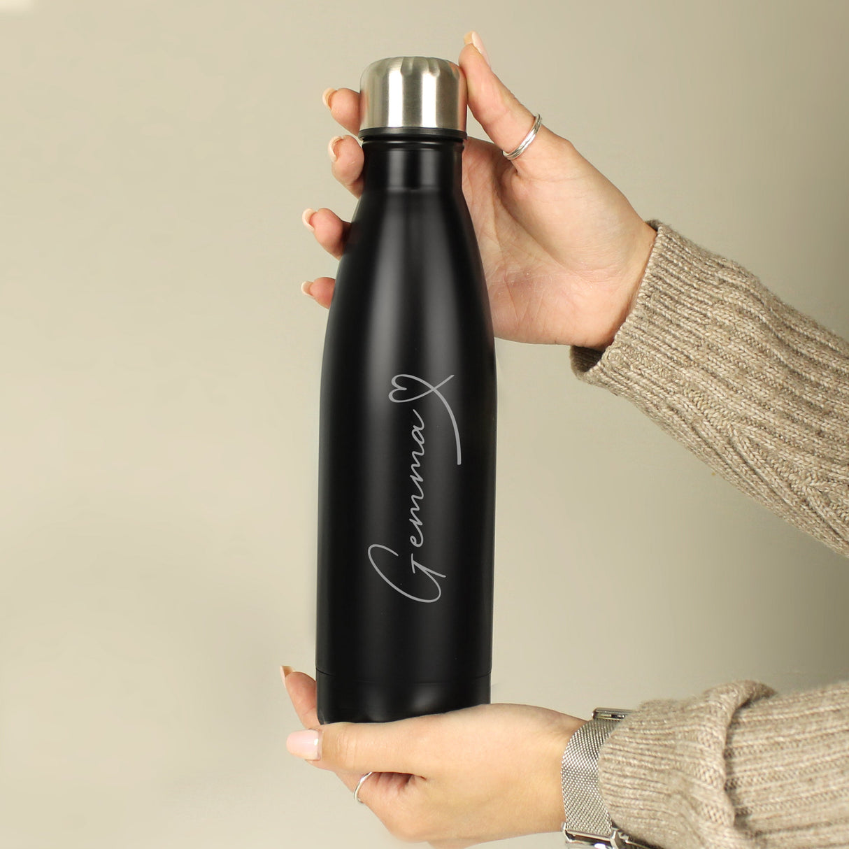Personalised Heart Black Metal Insulated Drinks Bottle: 6 - Water Bottles By Gift Moments