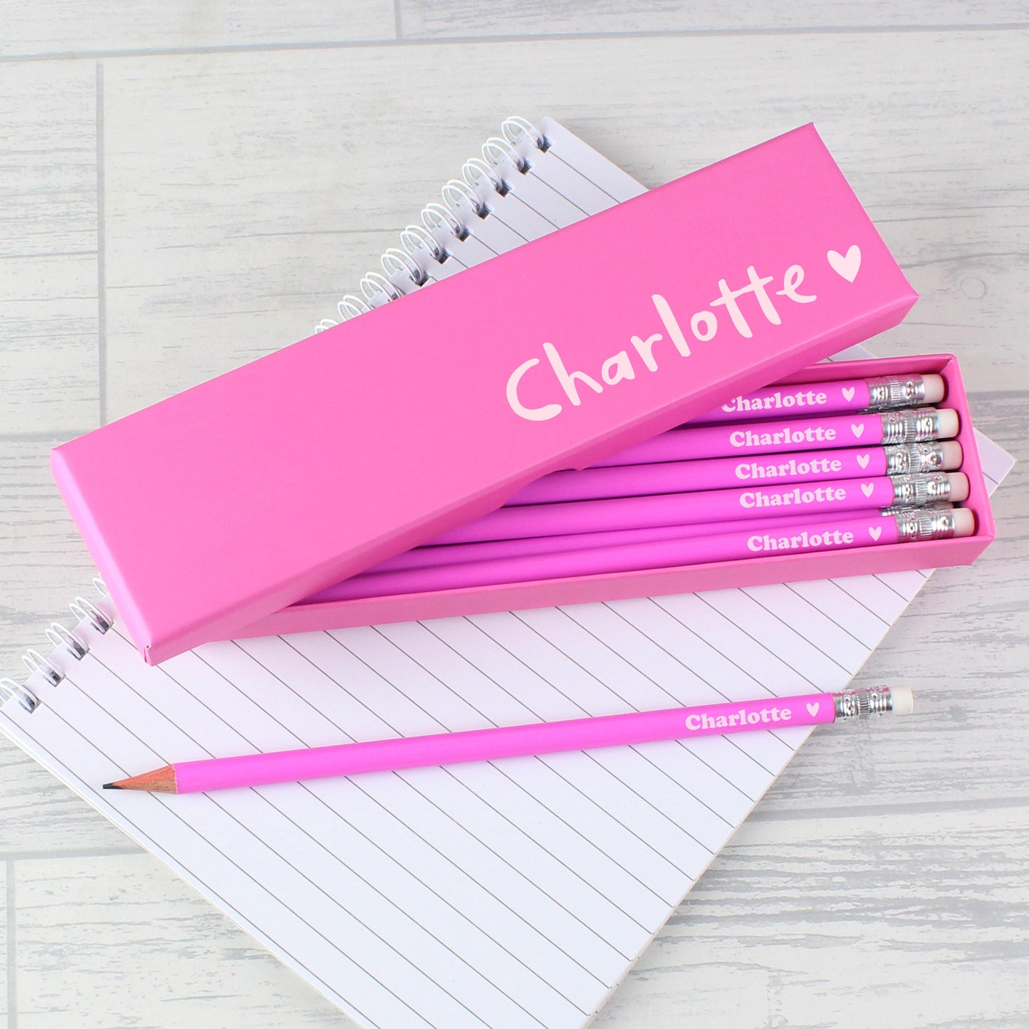 Personalised Heart Box and 12 Pink HB Pencils: 2 - Pens & Pencils By Gift Moments