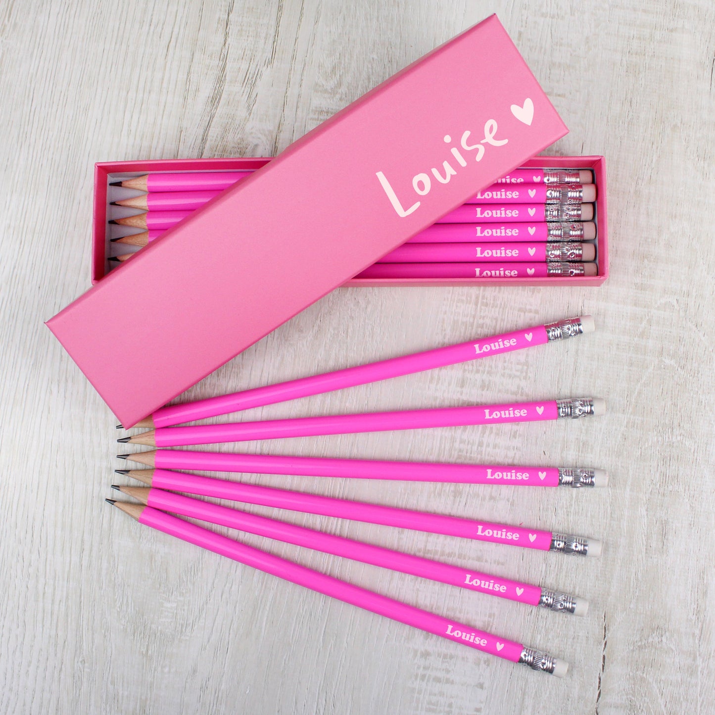 Personalised Heart Box and 12 Pink HB Pencils: 1 - Pens & Pencils By Gift Moments