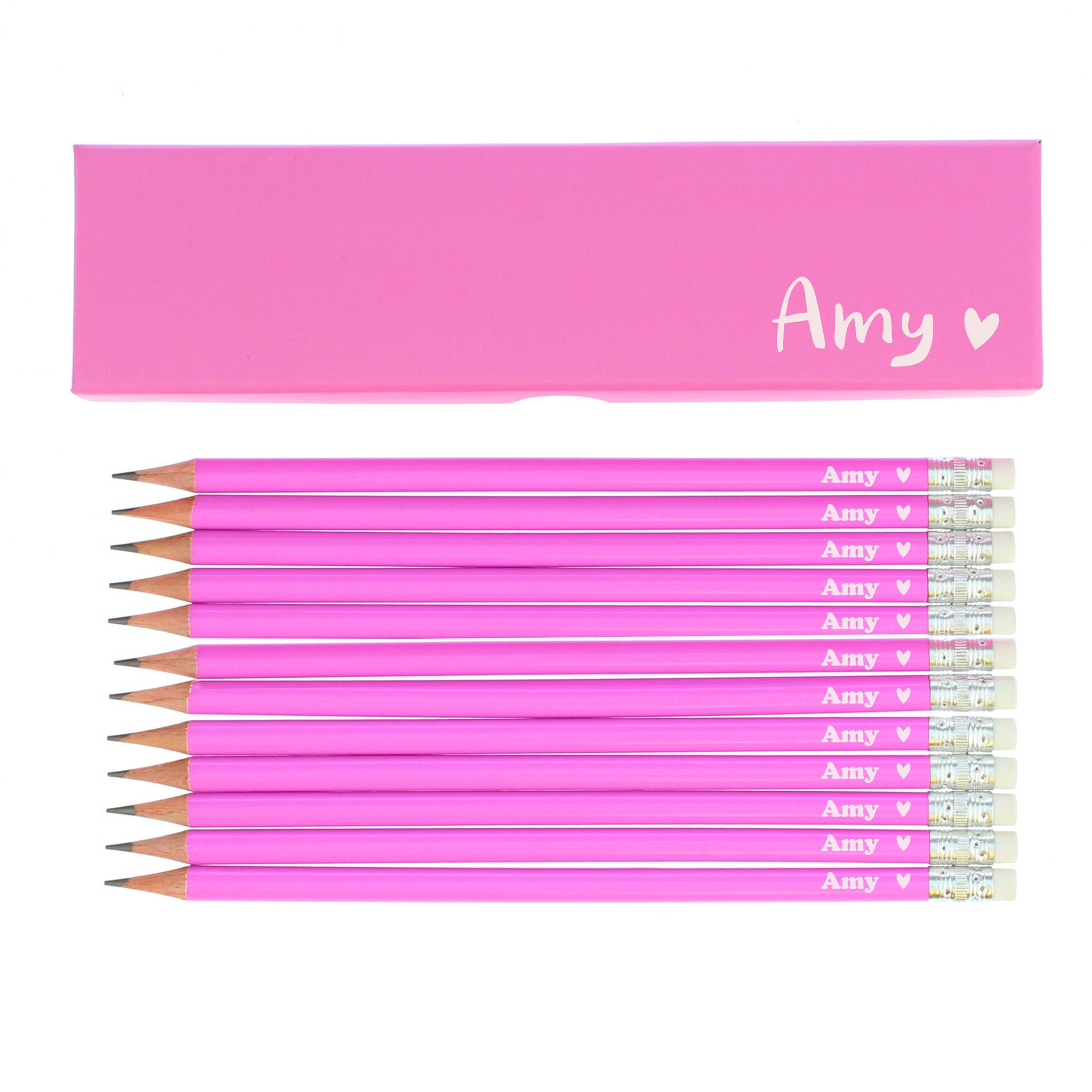 Personalised Heart Box and 12 Pink HB Pencils: 3 - Pens & Pencils By Gift Moments