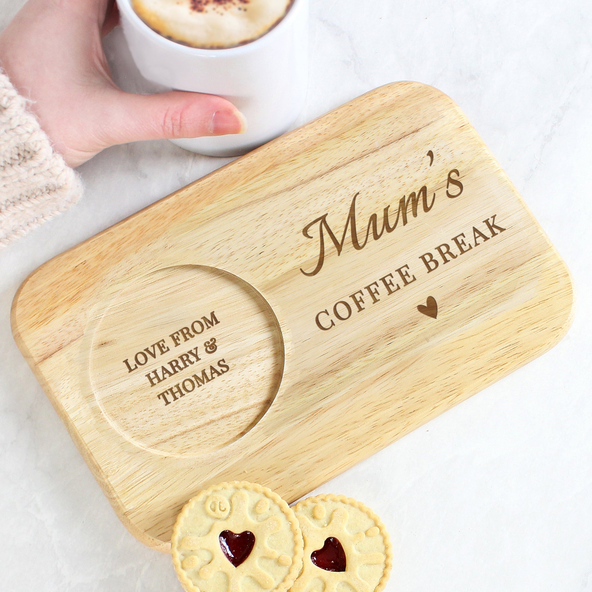 Personalised Heart Design Wooden Coaster Tray: 1 - Coasters By Gift Moments