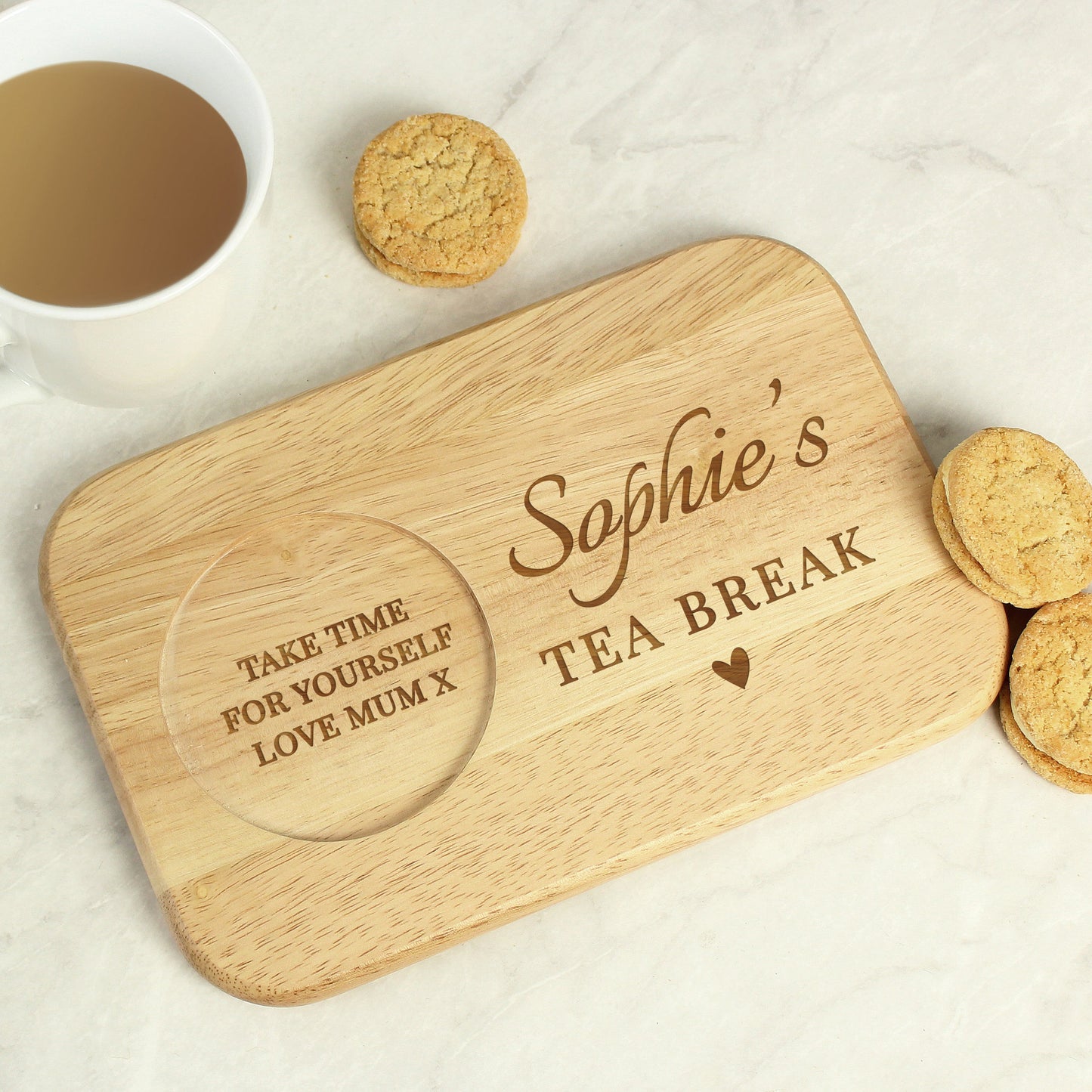 Personalised Heart Design Wooden Coaster Tray: 4 - Coasters By Gift Moments