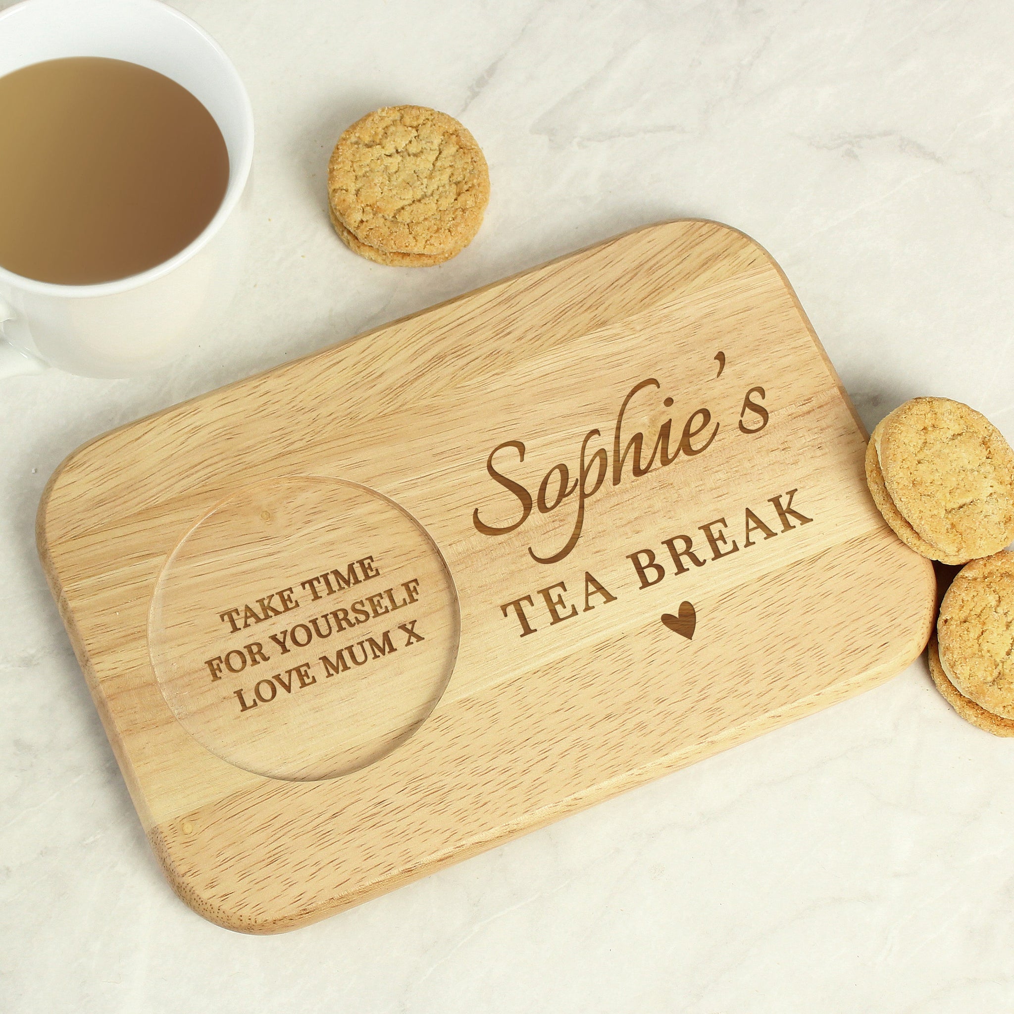 Personalised Heart Design Wooden Coaster Tray: 4 - Coasters By Gift Moments