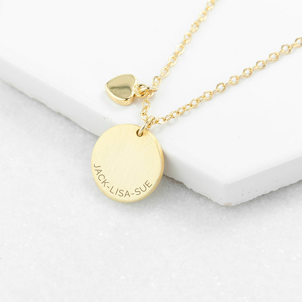 Personalised Heart and Disc Family Necklace Sets: 3 - Gold - Necklaces By Gift Moments