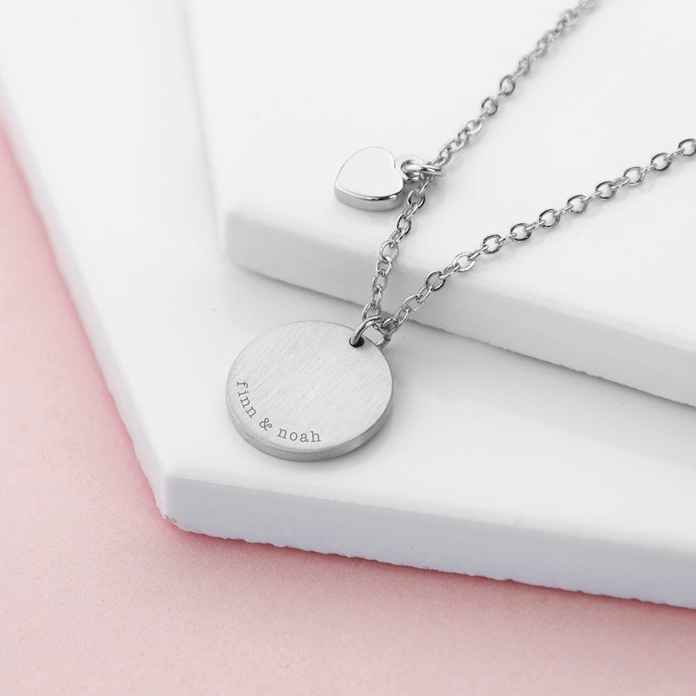 Personalised Heart and Disc Family Necklace Sets: 2 - Silver - Necklaces By Gift Moments