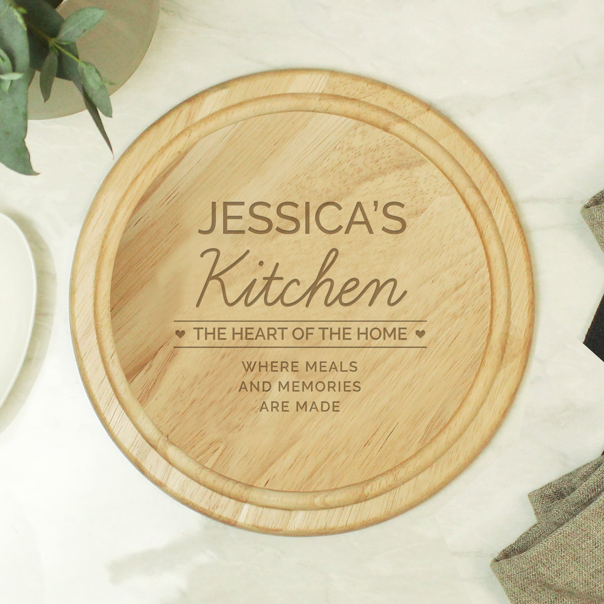 Personalised Heart of the Home Round Wooden Chopping Board: 2 - Chopping Boards By Gift Moments