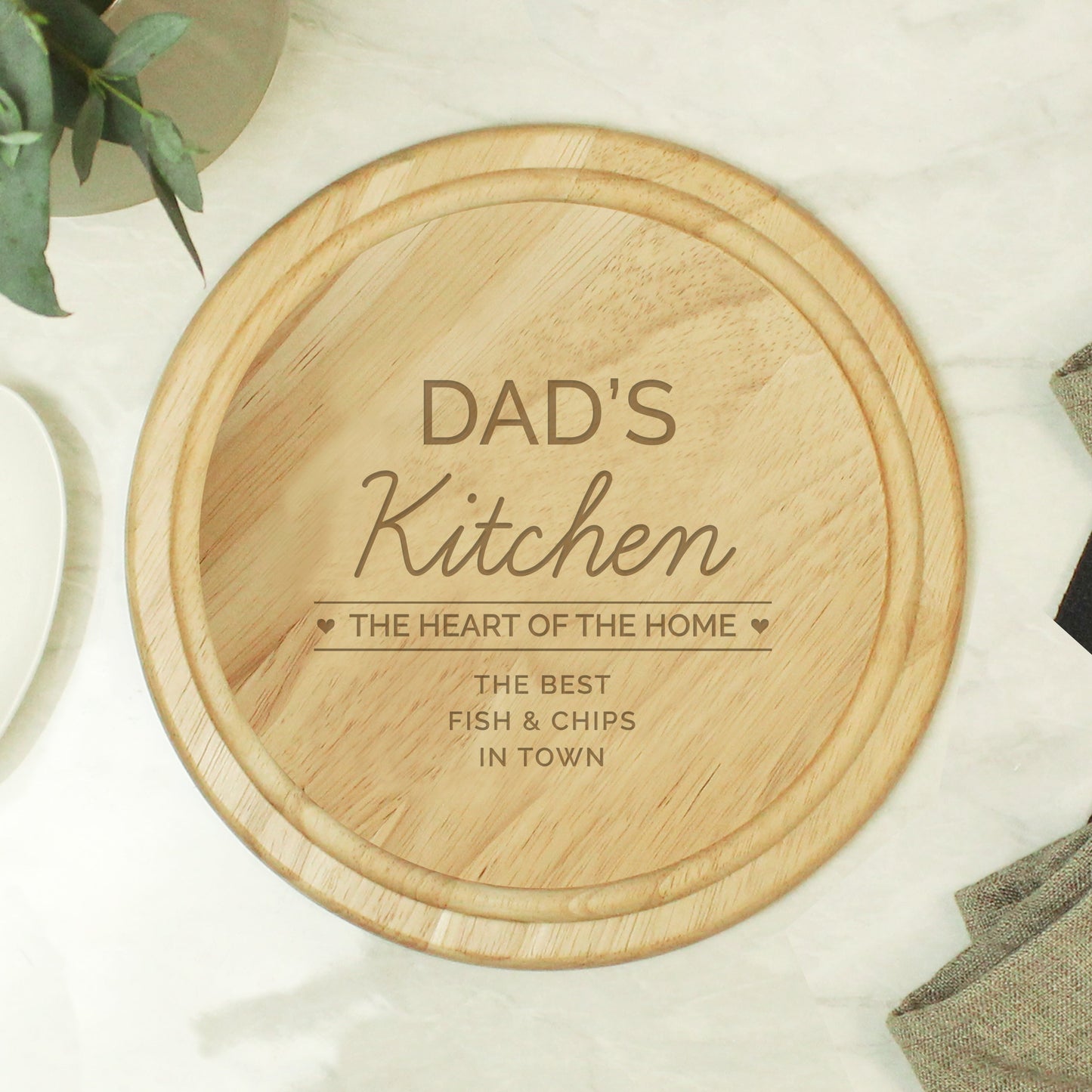 Personalised Heart of the Home Round Wooden Chopping Board: 4 - Chopping Boards By Gift Moments