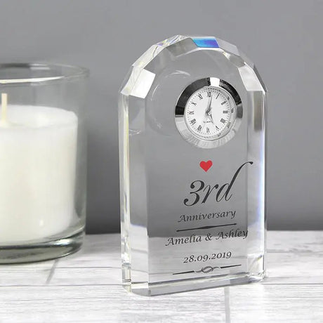 Personalised Heart Motif Crystal Clock: 3 - Clocks By Gift Moments