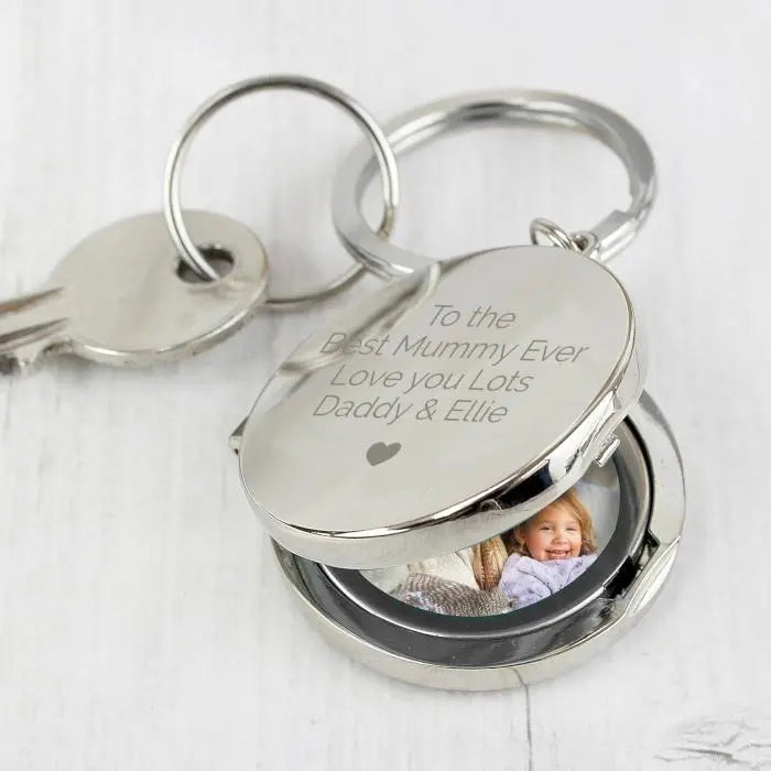 Personalised Heart Motif Round Photo Keyring: 2 - Keyrings By Gift Moments