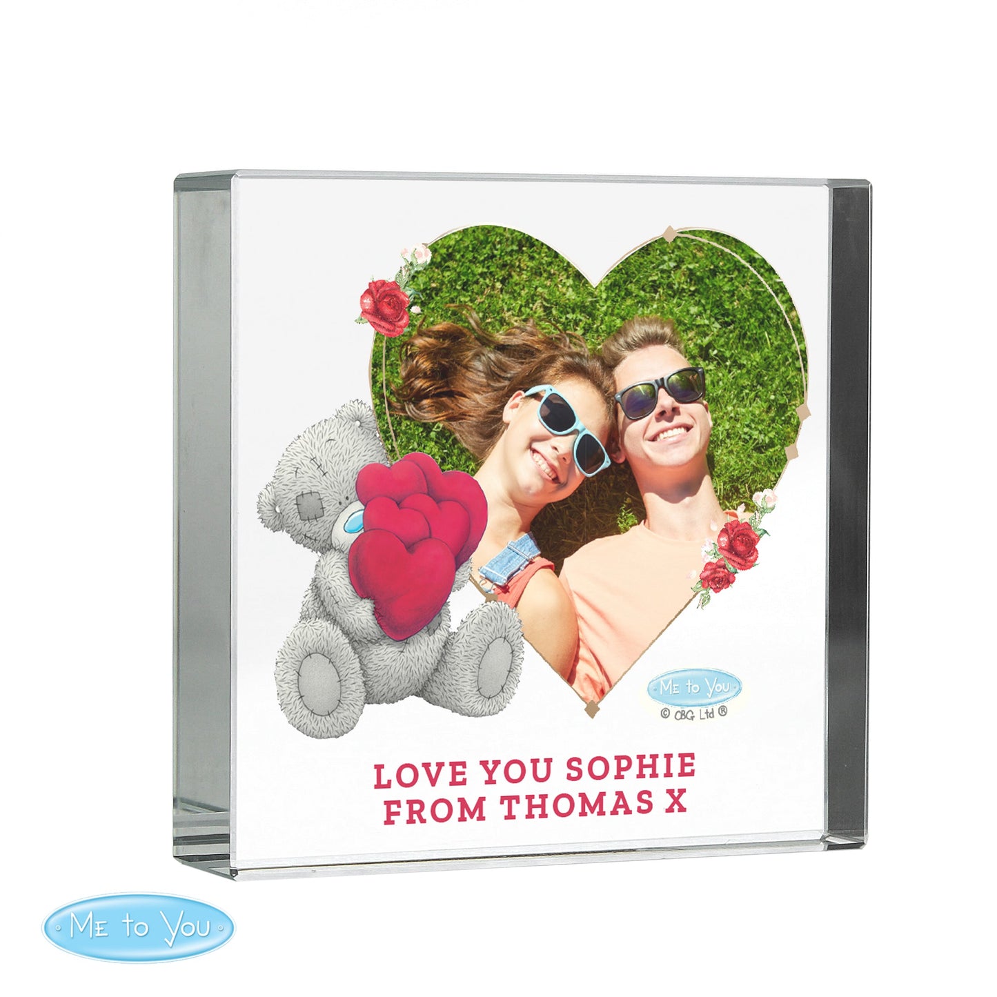 Personalised Me To You Heart Photo Upload Glass Token: 5 - Crystal Tokens